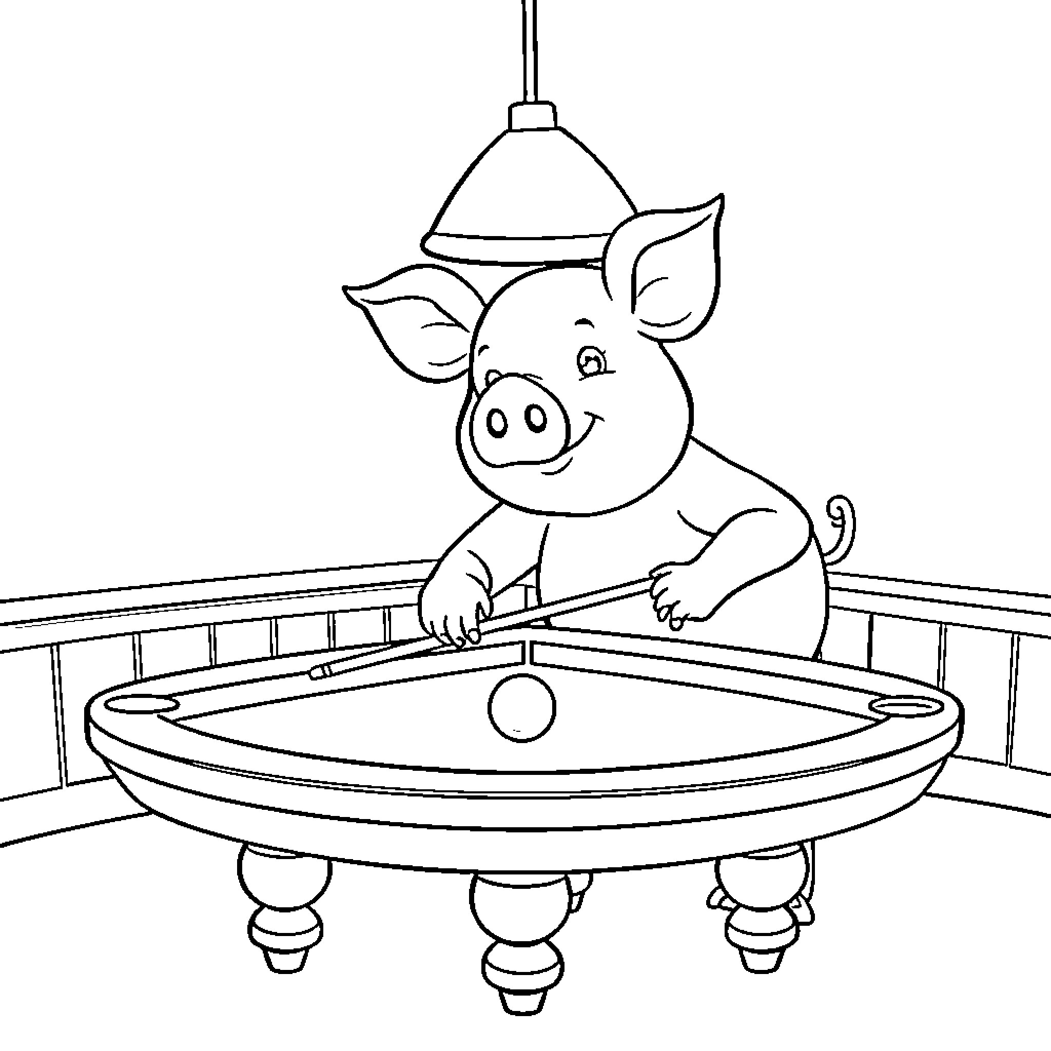 Pig bathing in tub Coloring Page (free black-and-white line drawing printable PDF for all, from beginners to advanced learners, including children, teens, adults, and seniors)