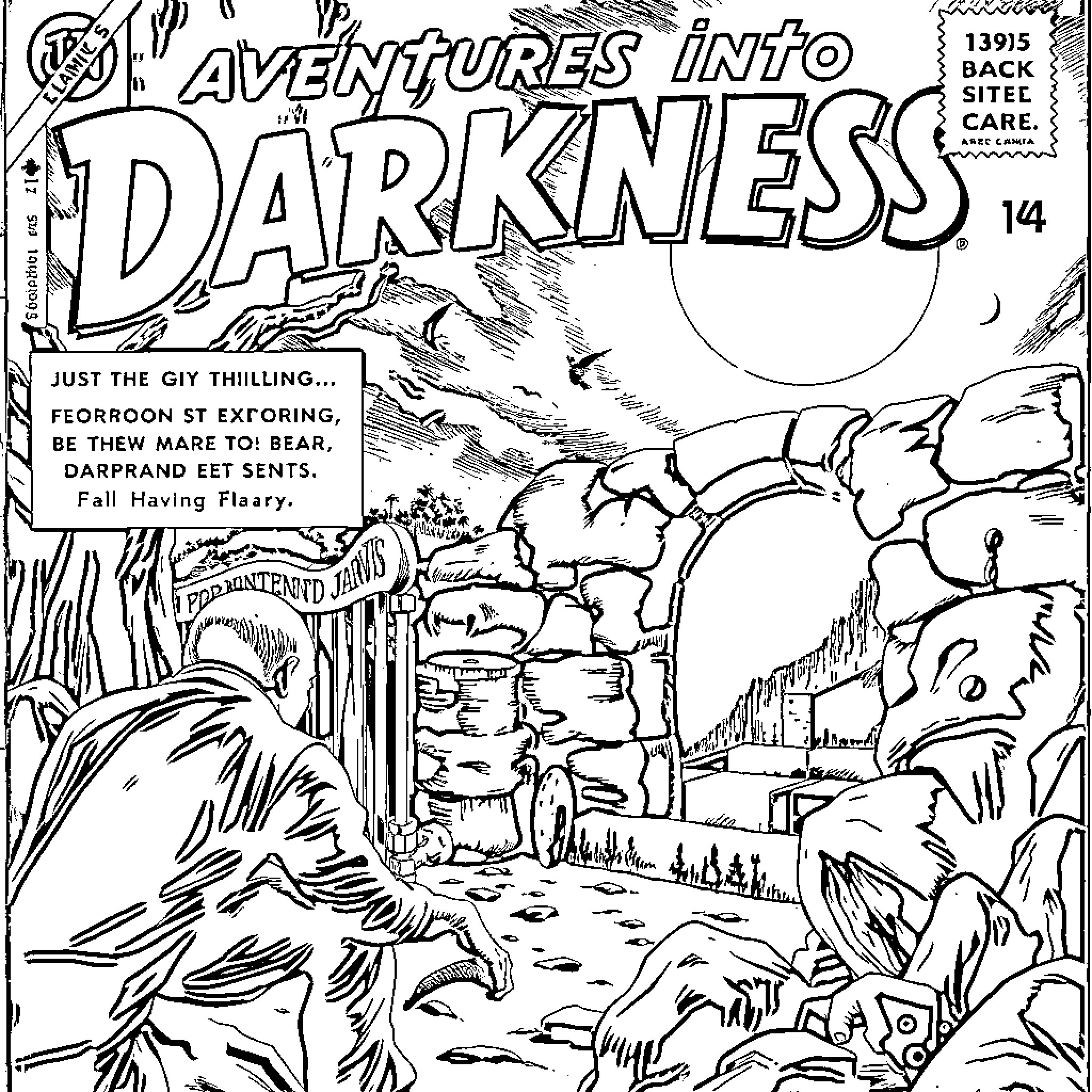 Adventure into Darkness: Thrilling Exploration Coloring Page (free black-and-white line drawing printable PDF for all, from beginners to advanced learners, including children, teens, adults, and seniors)