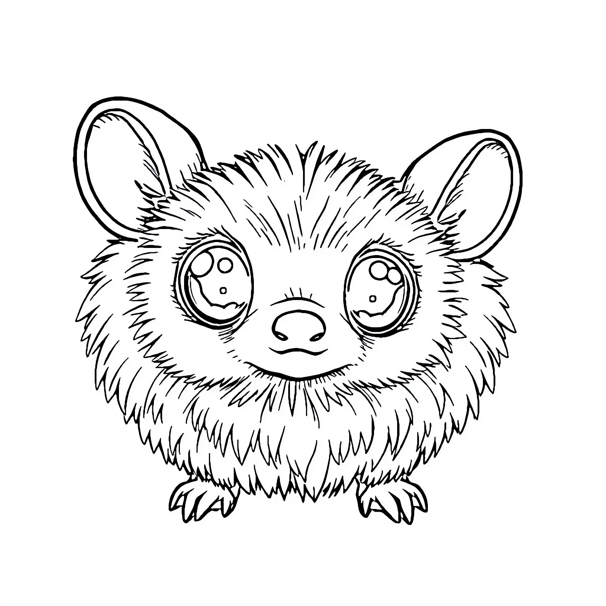 Labubu the Cute and Fuzzy Creature Coloring Page (free black-and-white line drawing printable PDF for all, from beginners to advanced learners, including children, teens, adults, and seniors)