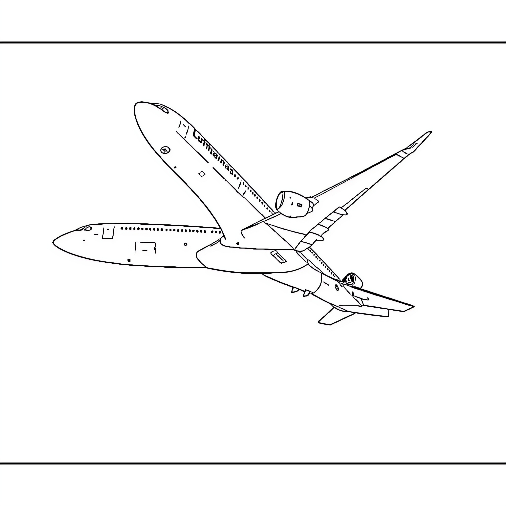Airbus aircraft in flight Coloring Page (free black-and-white line drawing printable PDF for all, from beginners to advanced learners, including children, teens, adults, and seniors)