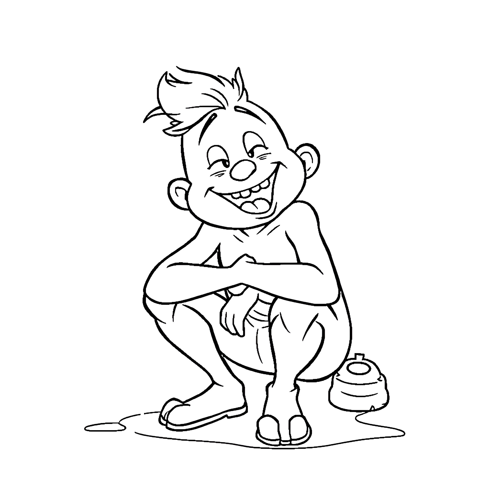 Shriek of joy from a cheerful cartoon character Coloring Page (free black-and-white line drawing printable PDF for all, from beginners to advanced learners, including children, teens, adults, and seniors)