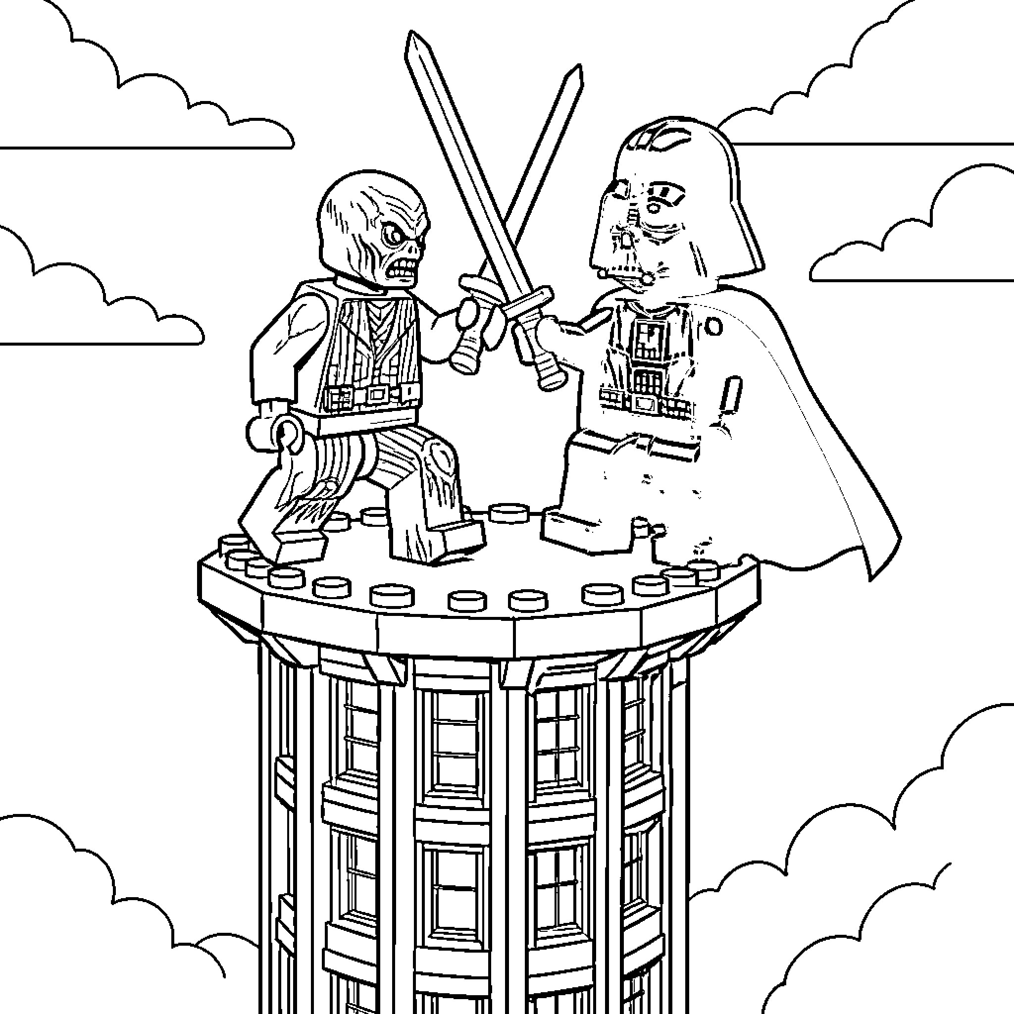 Vecna's Dark Confrontation with Darth Vader Coloring Page (free black-and-white line drawing printable PDF for all, from beginners to advanced learners, including children, teens, adults, and seniors)