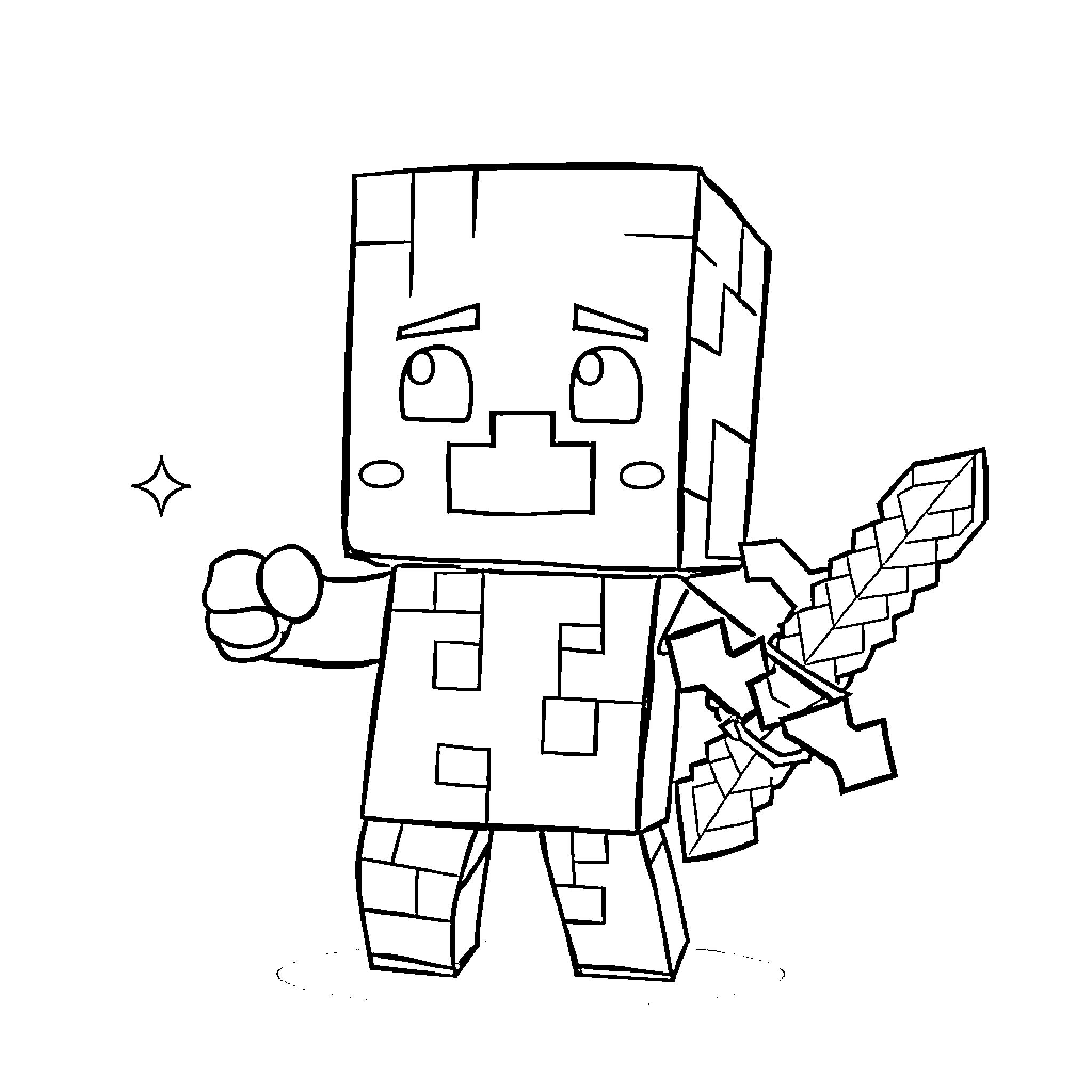 Creeper character holding sword in hand Coloring Page (free black-and-white line drawing printable PDF for all, from beginners to advanced learners, including children, teens, adults, and seniors)