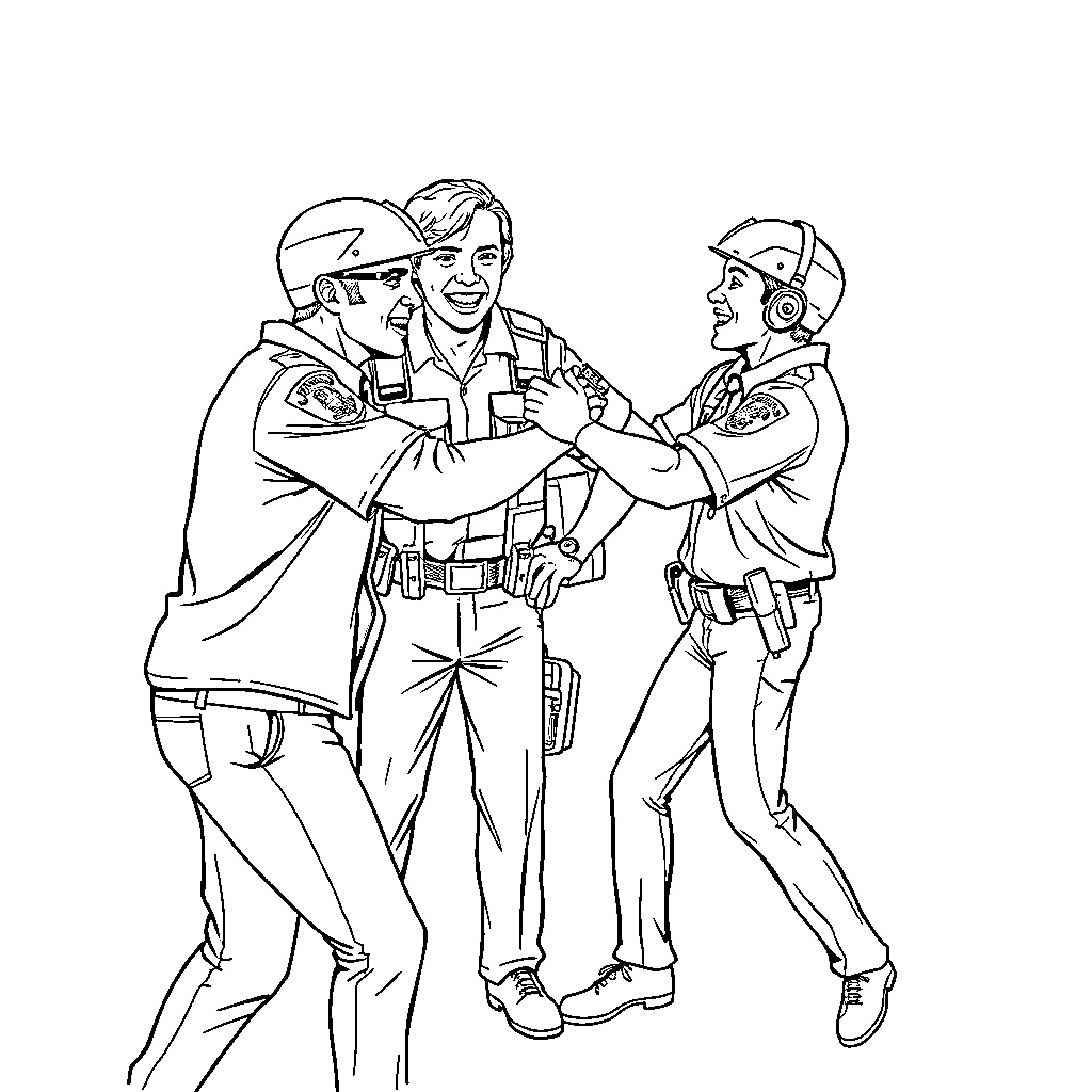 DHS Agents Collaborating on Mission Coloring Page (free black-and-white line drawing printable PDF for all, from beginners to advanced learners, including children, teens, adults, and seniors)