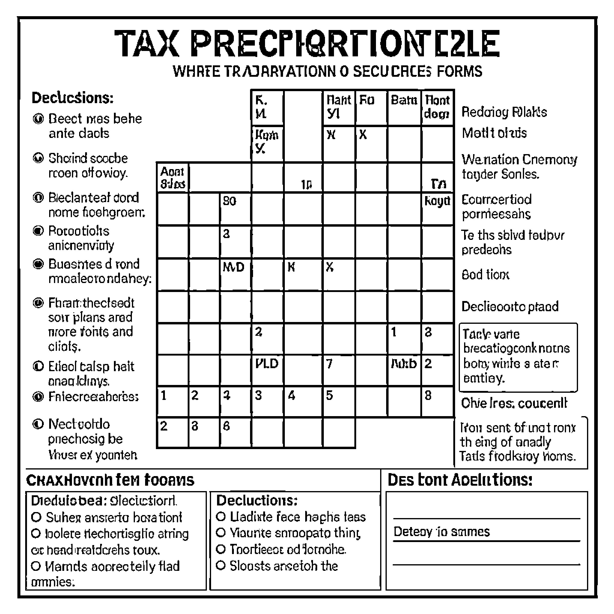 Tax Preparation Paperwork with Instructions and Boxes Coloring Page (free black-and-white line drawing printable PDF for all, from beginners to advanced learners, including children, teens, adults, and seniors)