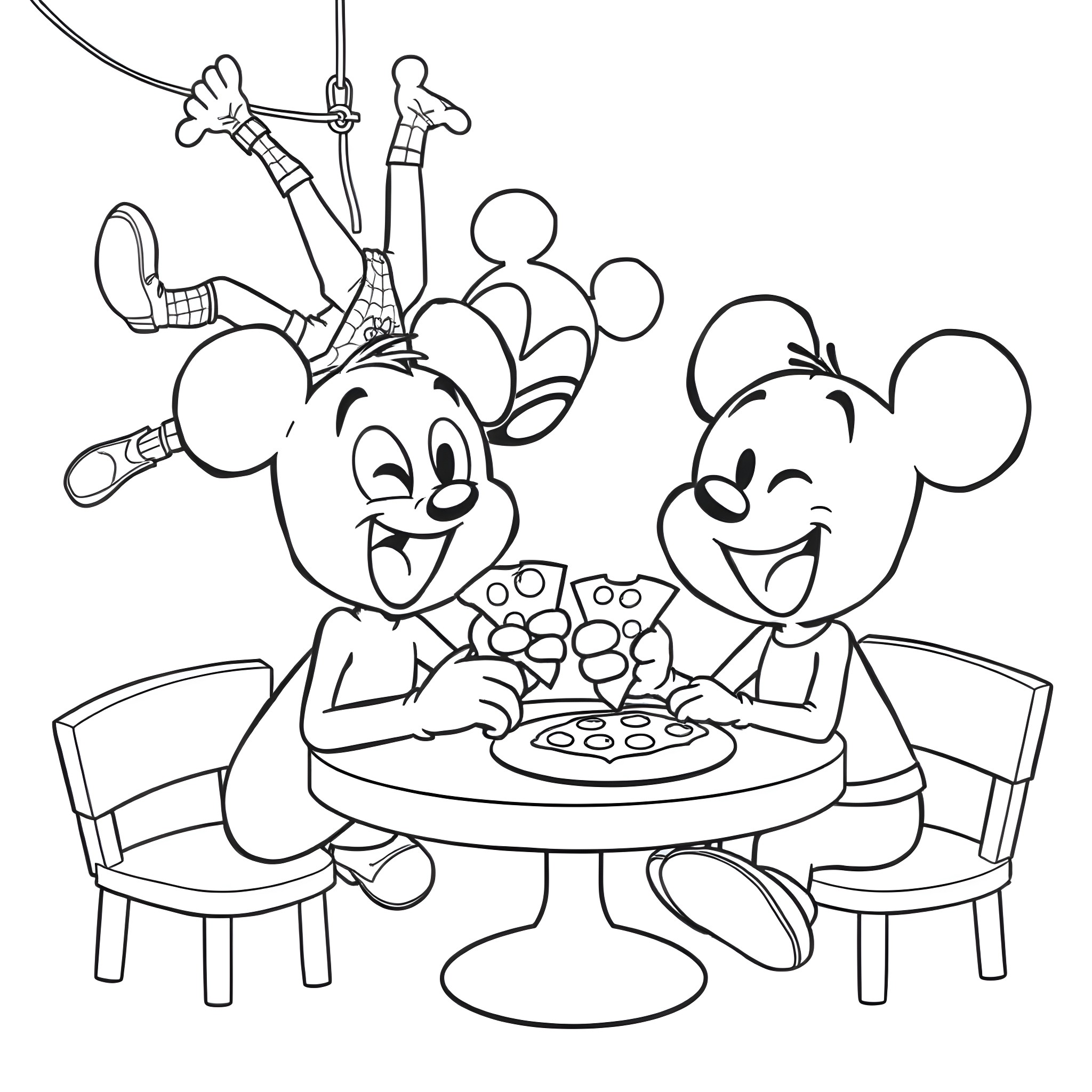 Character Enjoying Delicious Meal Together Coloring Page (free black-and-white line drawing printable PDF for all, from beginners to advanced learners, including children, teens, adults, and seniors)