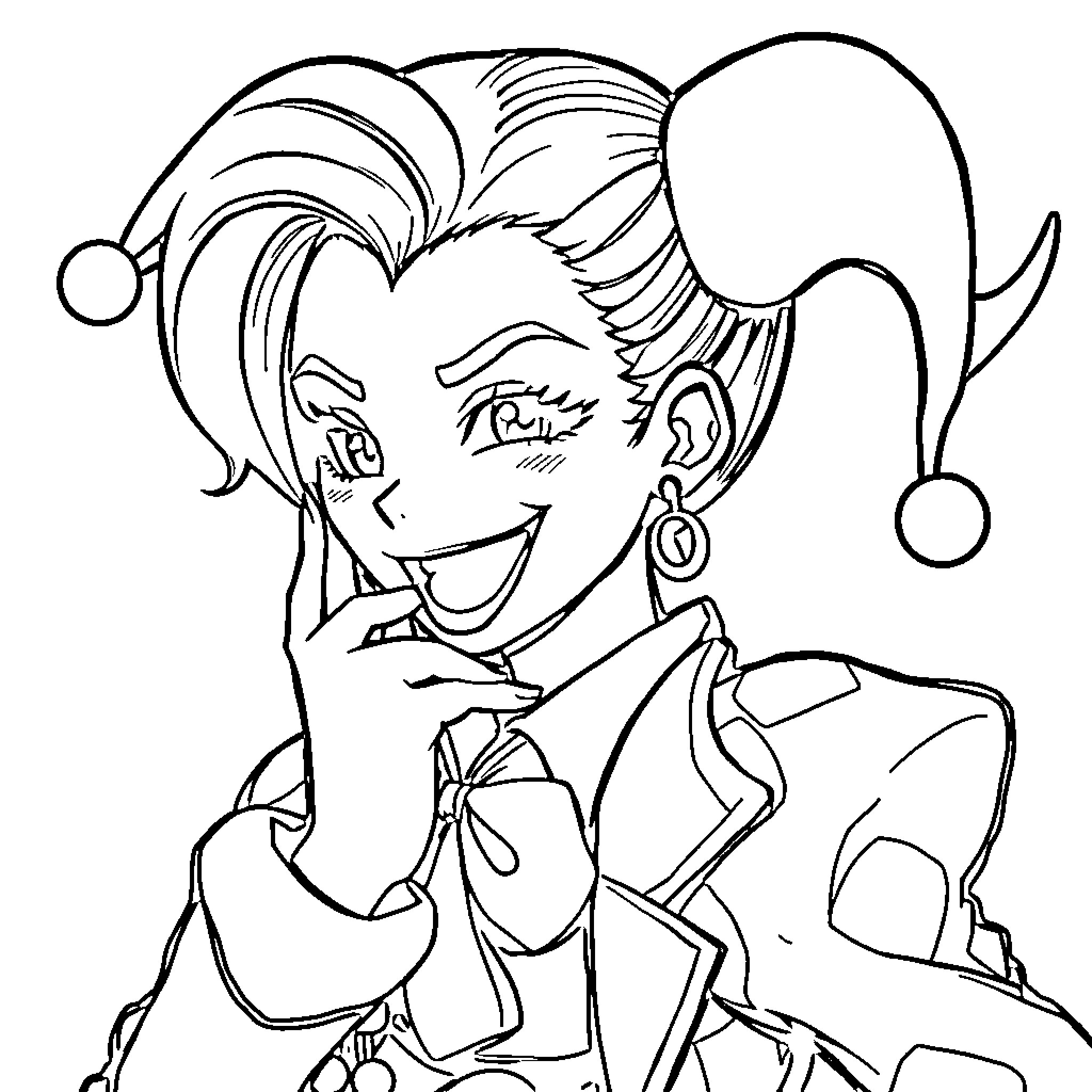 Himiko Toga in a playful and energetic pose Coloring Page (free black-and-white line drawing printable PDF for all, from beginners to advanced learners, including children, teens, adults, and seniors)