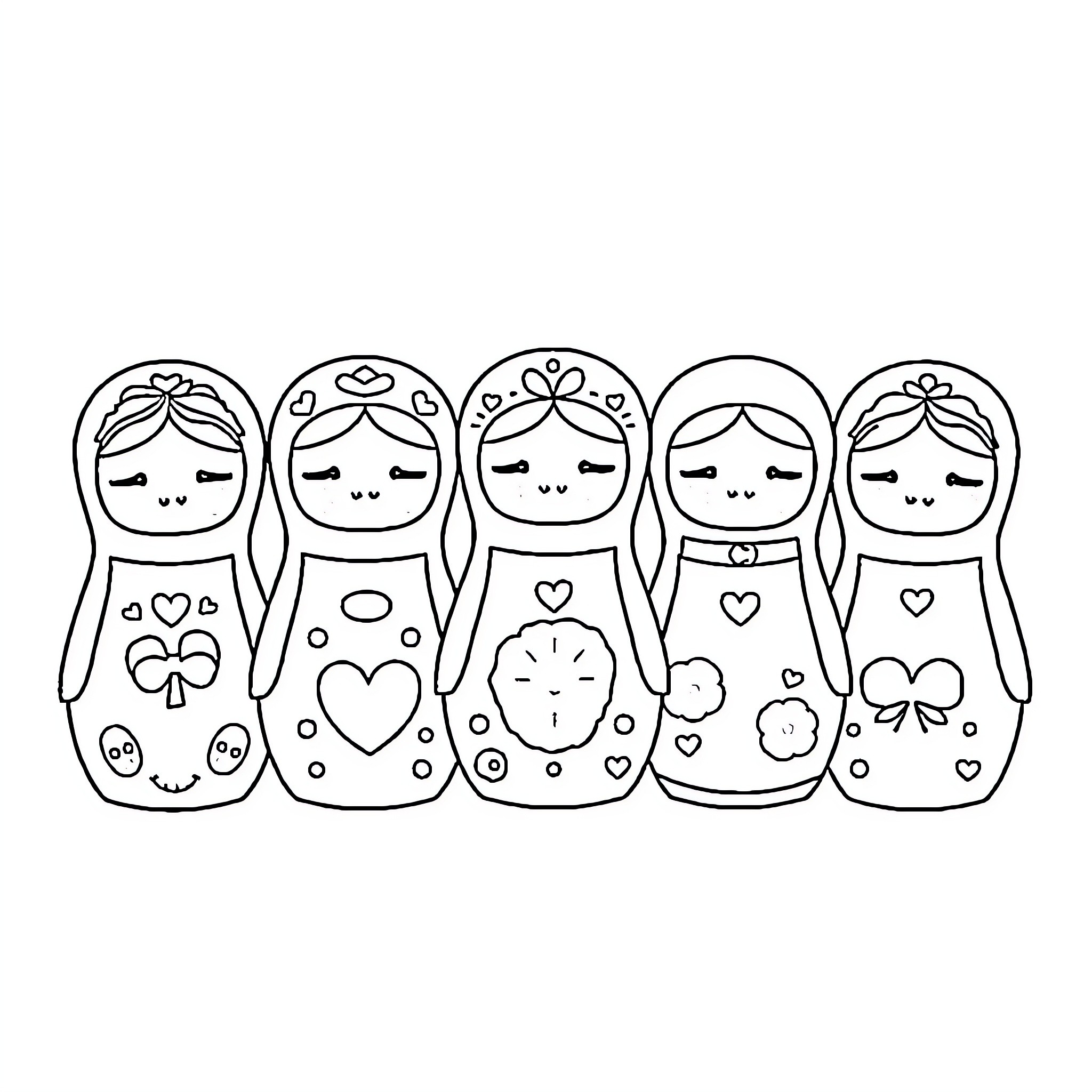 Labubu's Cheerful Matryoshka Dolls Coloring Page (free black-and-white line drawing printable PDF for all, from beginners to advanced learners, including children, teens, adults, and seniors)
