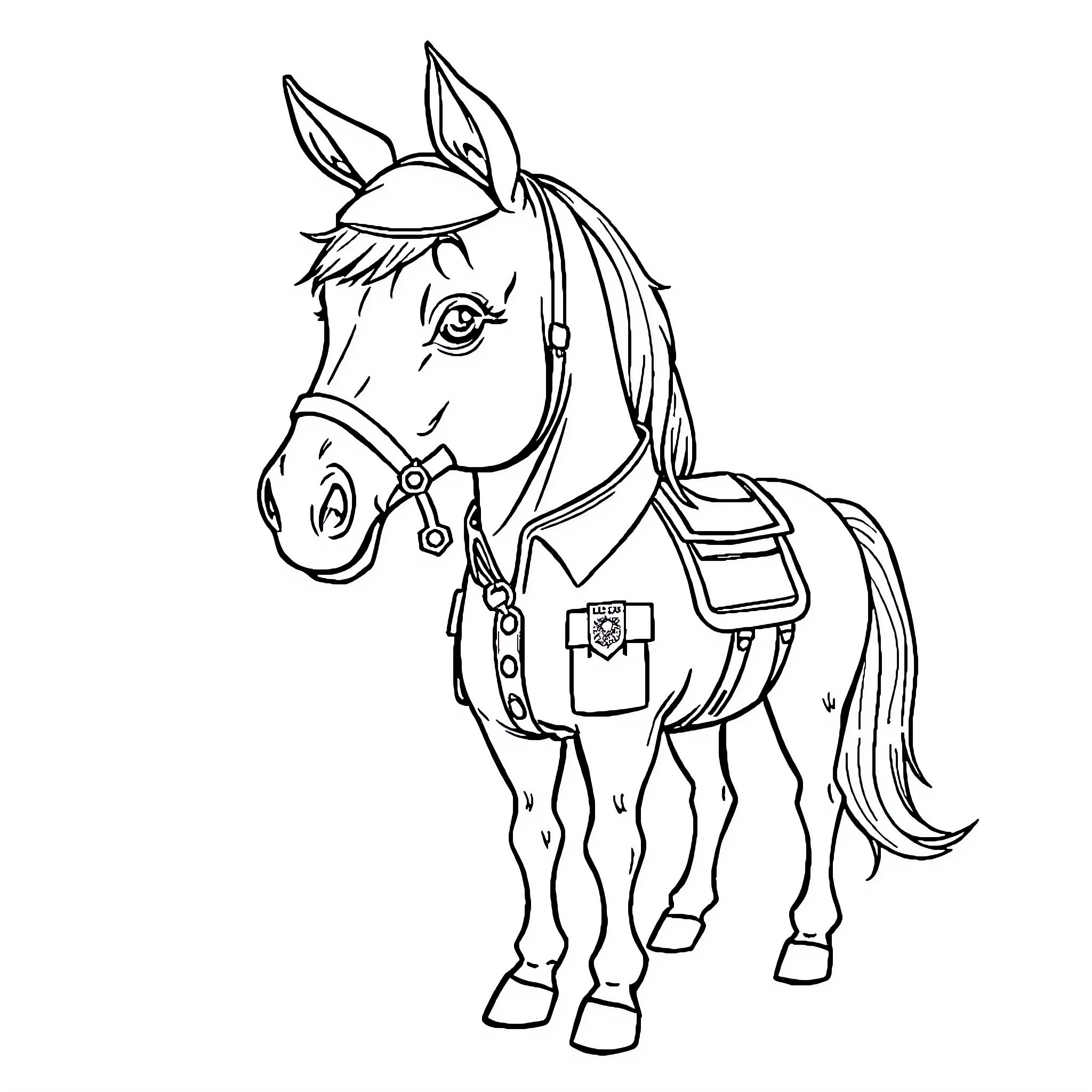 Caballo with a saddle and bridle Coloring Page (free black-and-white line drawing printable PDF for all, from beginners to advanced learners, including children, teens, adults, and seniors)