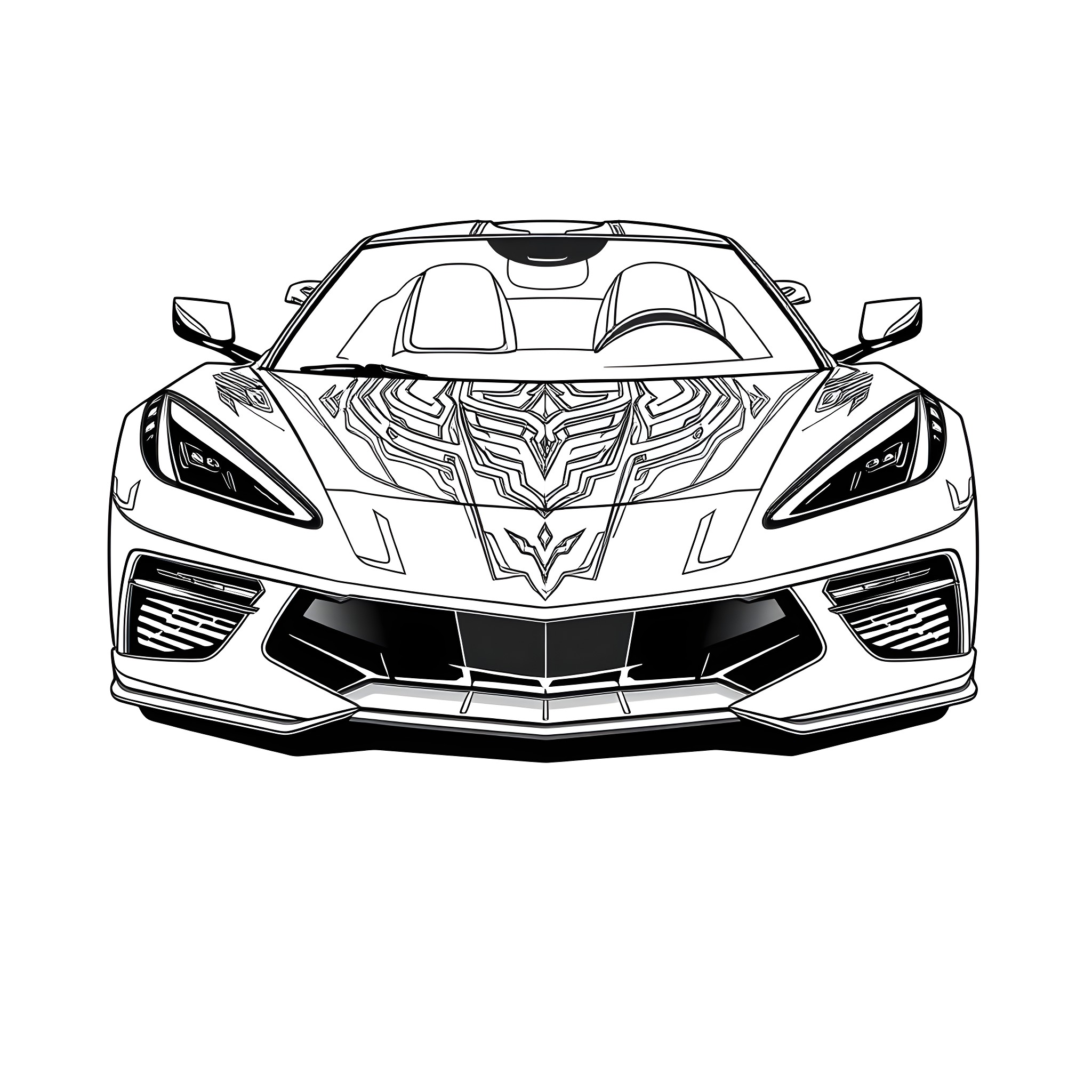 Corvette sports car with bold design Coloring Page (free black-and-white line drawing printable PDF for all, from beginners to advanced learners, including children, teens, adults, and seniors)