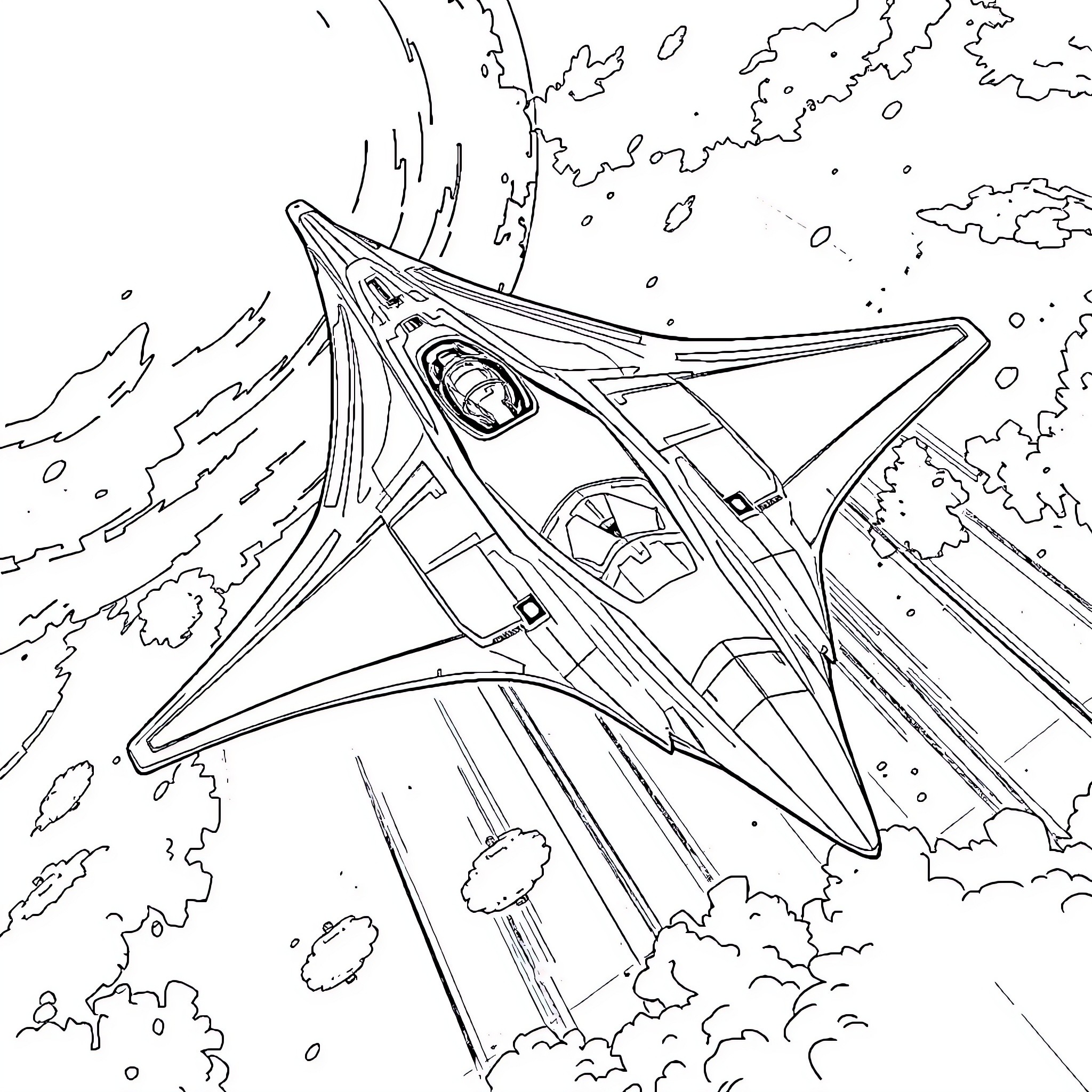 SR72 High-Speed Stealth Aircraft in Action Coloring Page (free black-and-white line drawing printable PDF for all, from beginners to advanced learners, including children, teens, adults, and seniors)