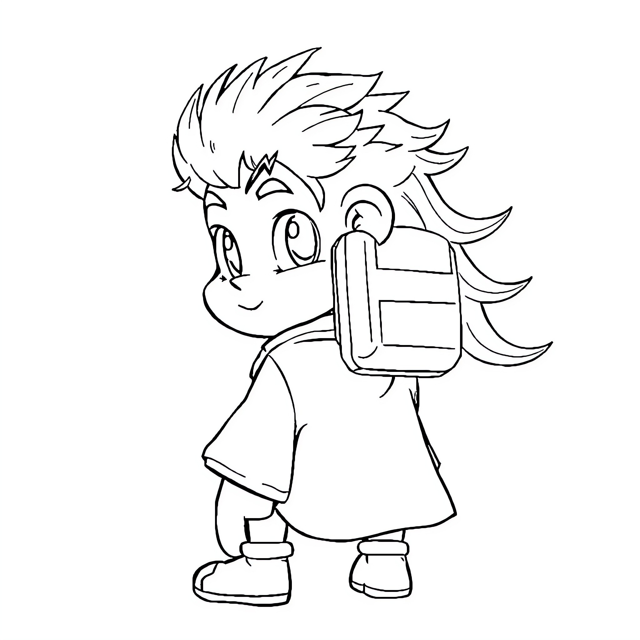 Character carrying a backpack with joy Coloring Page (free black-and-white line drawing printable PDF for all, from beginners to advanced learners, including children, teens, adults, and seniors)