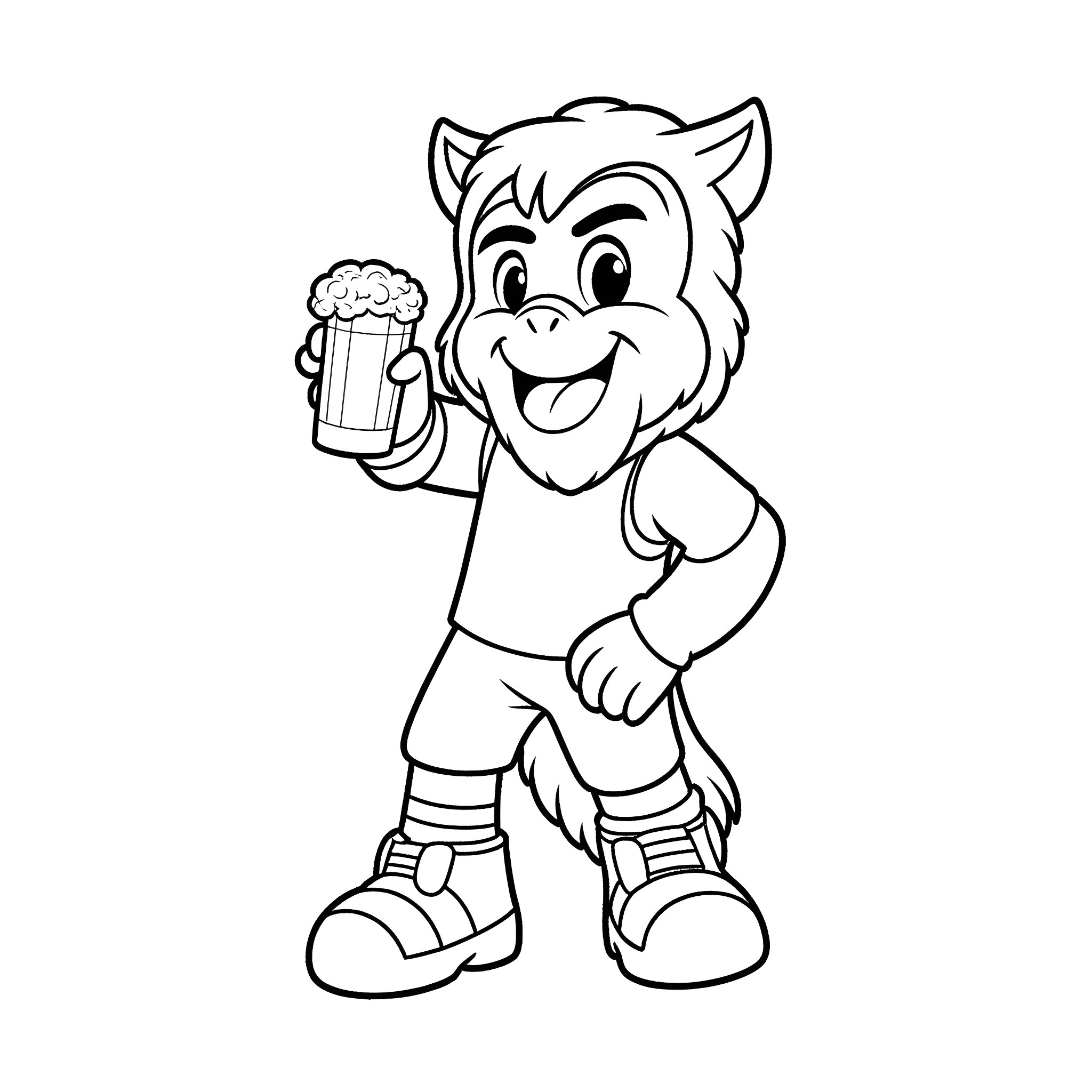 Falcon holding a mug of beer happily Coloring Page (free black-and-white line drawing printable PDF for all, from beginners to advanced learners, including children, teens, adults, and seniors)