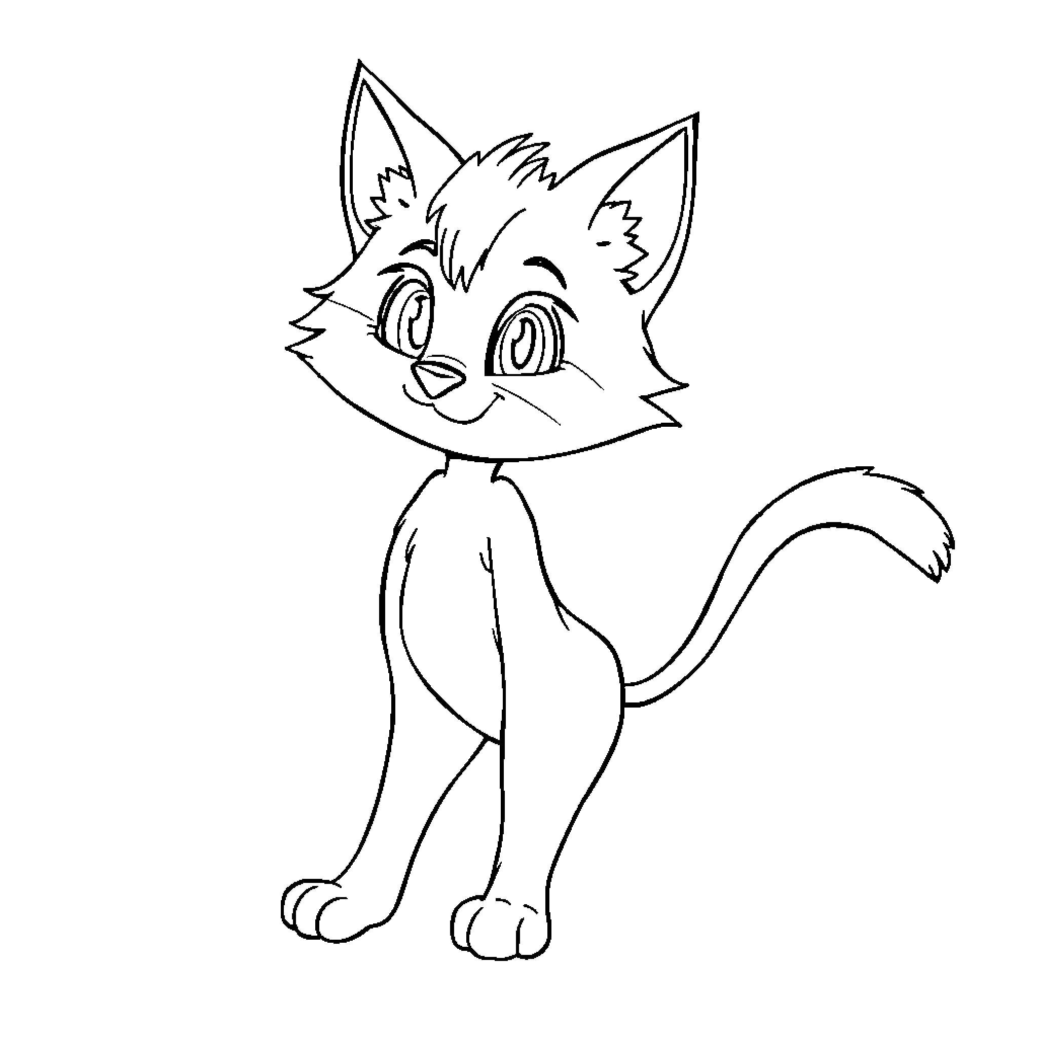 Catboy in Playful Pose Coloring Page (free black-and-white line drawing printable PDF for all, from beginners to advanced learners, including children, teens, adults, and seniors)