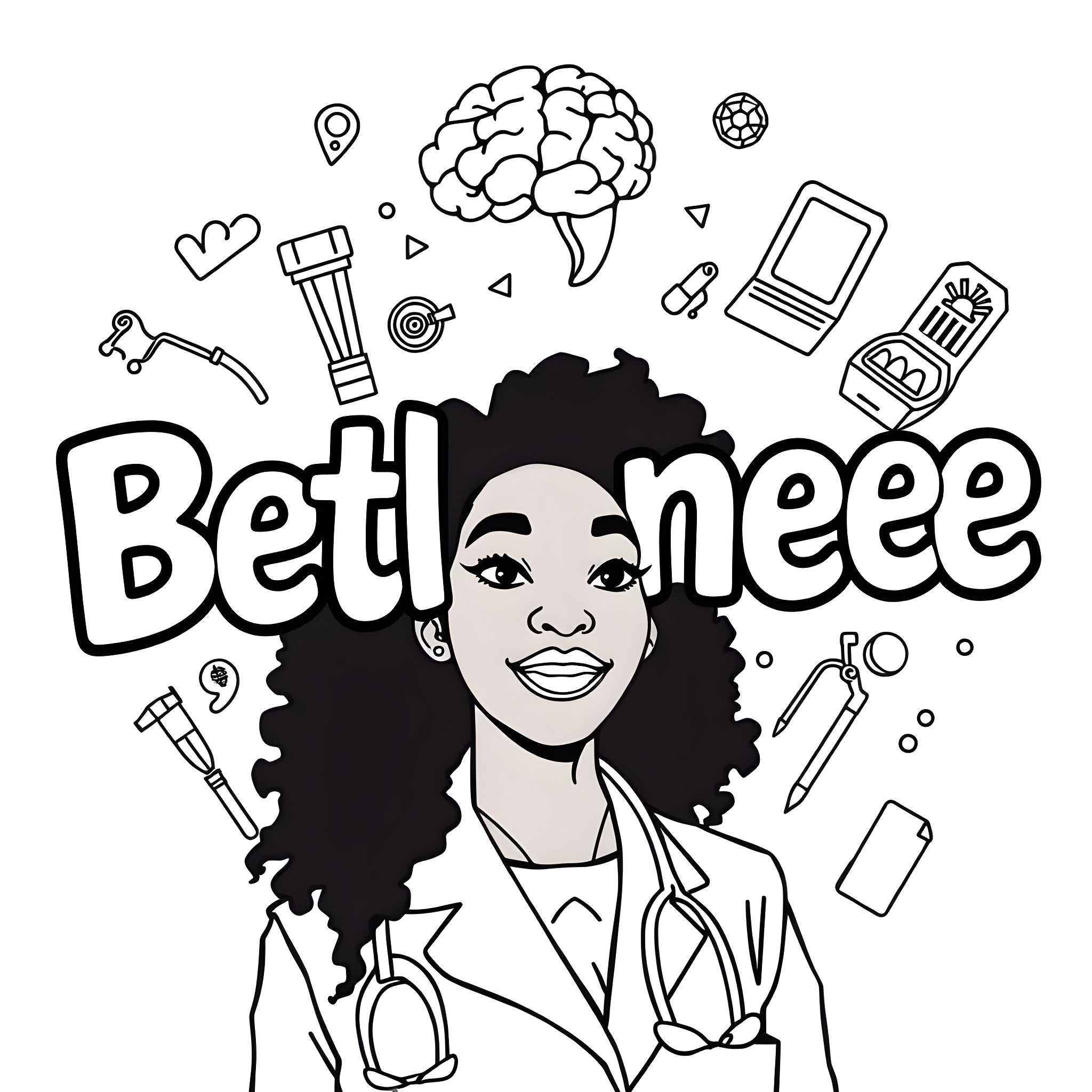 Bethanee, a confident and multifaceted young woman Coloring Page (free black-and-white line drawing printable PDF for all, from beginners to advanced learners, including children, teens, adults, and seniors)