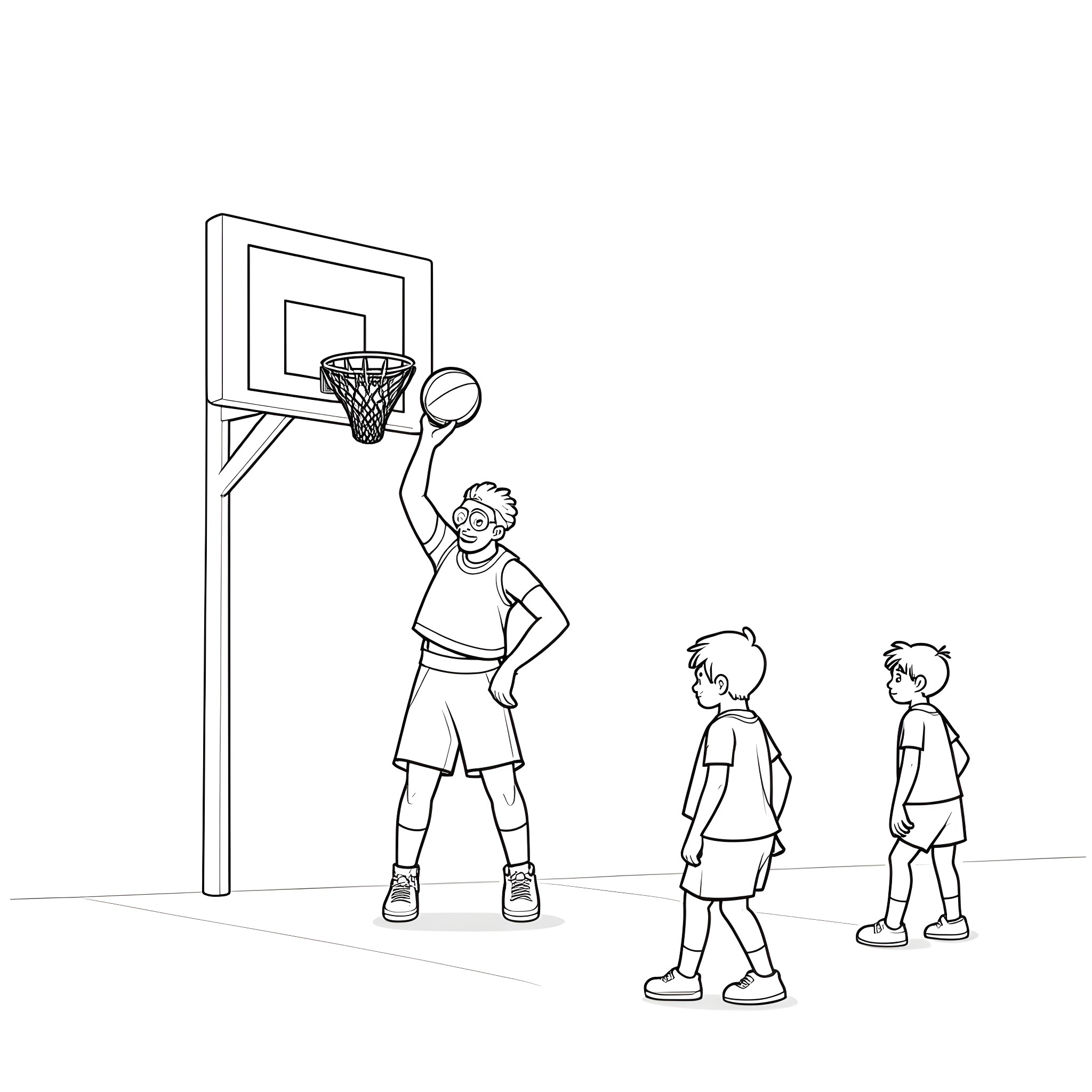 MF DOOM shooting hoops with friends Coloring Page (free black-and-white line drawing printable PDF for all, from beginners to advanced learners, including children, teens, adults, and seniors)