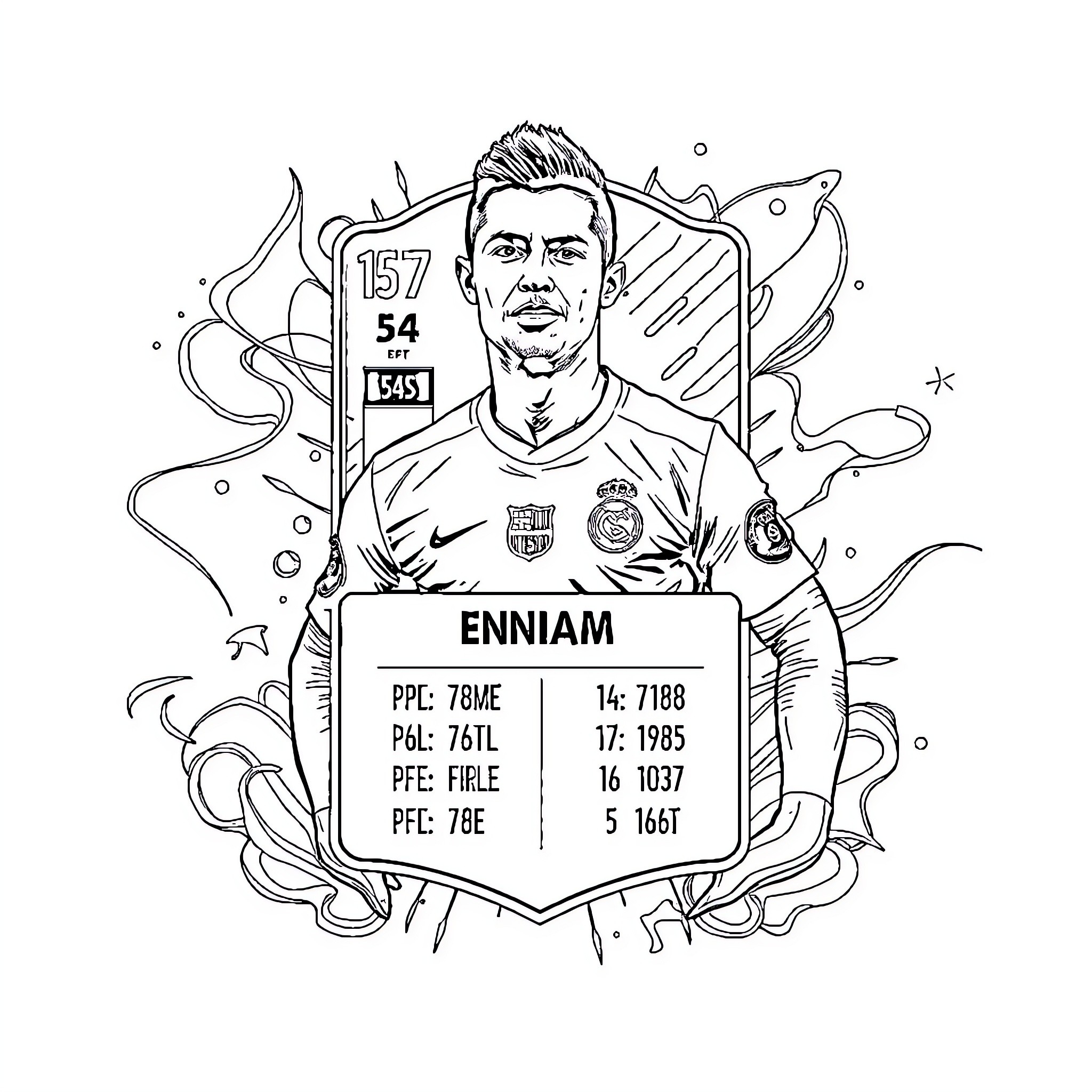 Cristiano Ronaldo's impressive football statistics Coloring Page (free black-and-white line drawing printable PDF for all, from beginners to advanced learners, including children, teens, adults, and seniors)