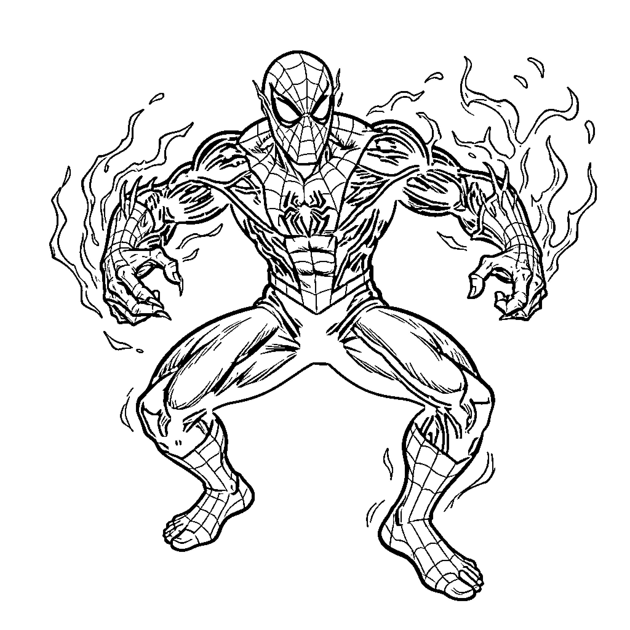 Venom symbiotic energy surging around a powerful figure Coloring Page (free black-and-white line drawing printable PDF for all, from beginners to advanced learners, including children, teens, adults, and seniors)