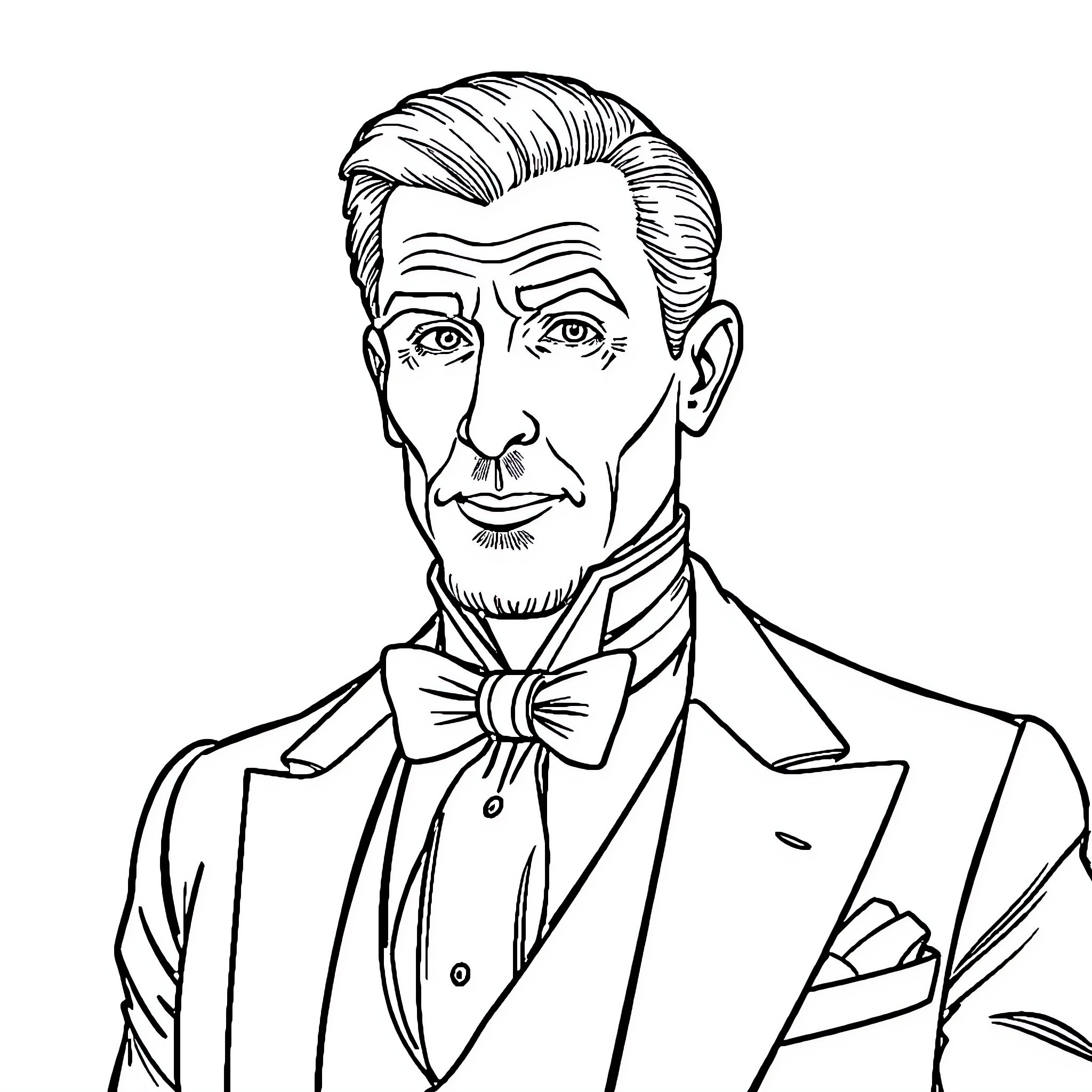 Aristocrat in Formal Attire with Dignified Expression Coloring Page (free black-and-white line drawing printable PDF for all, from beginners to advanced learners, including children, teens, adults, and seniors)