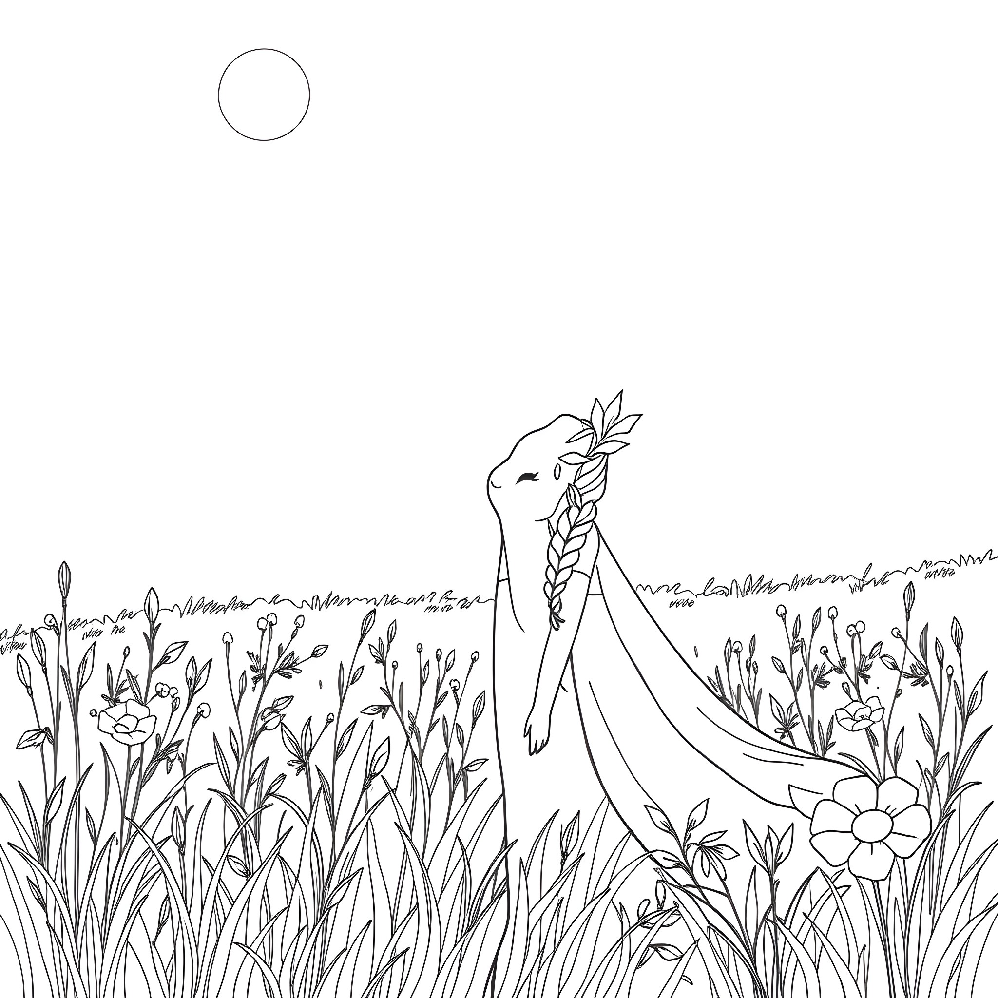 Elsa exploring the enchanted forest Coloring Page (free black-and-white line drawing printable PDF for all, from beginners to advanced learners, including children, teens, adults, and seniors)