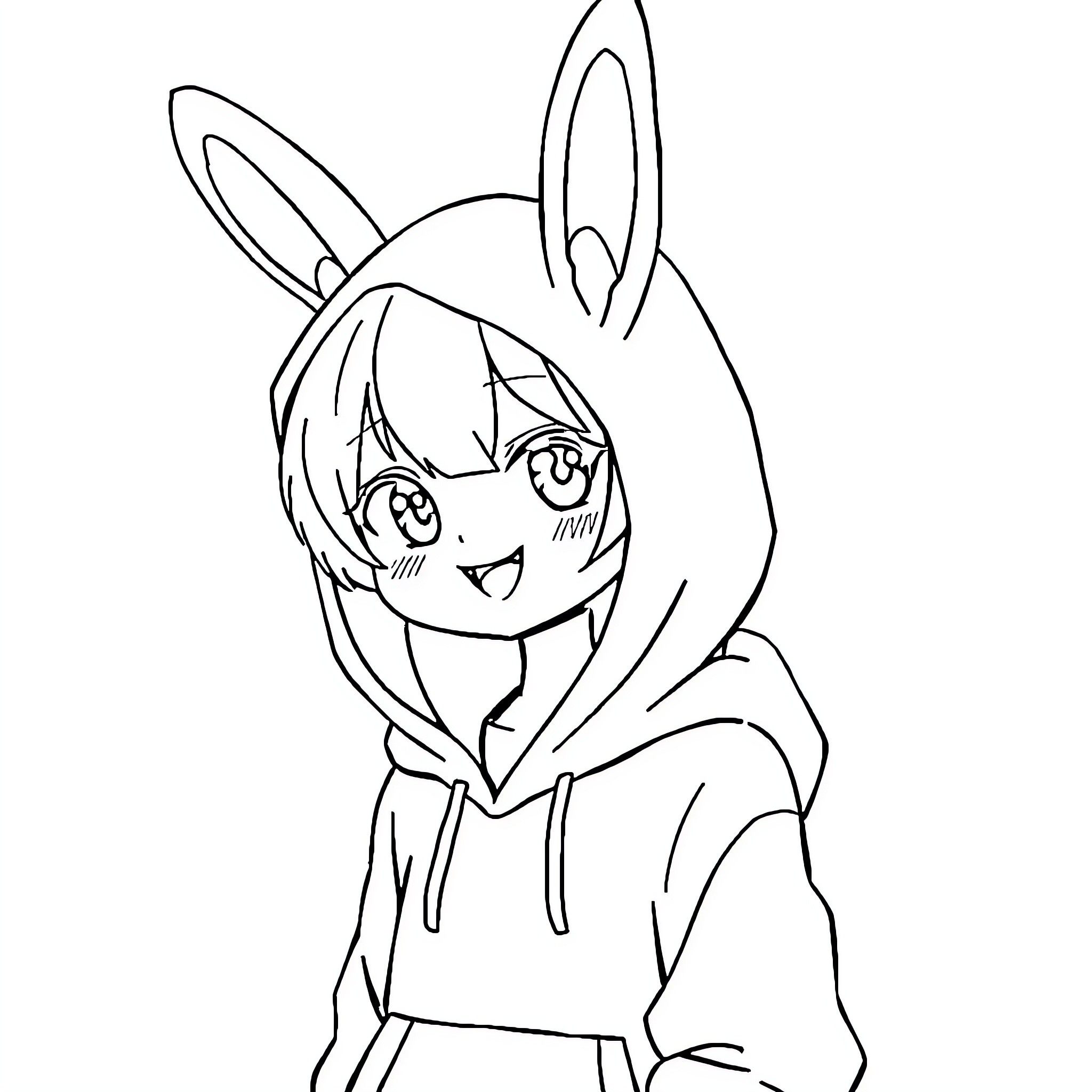 Kuromi in a playful hooded outfit Coloring Page (free black-and-white line drawing printable PDF for all, from beginners to advanced learners, including children, teens, adults, and seniors)