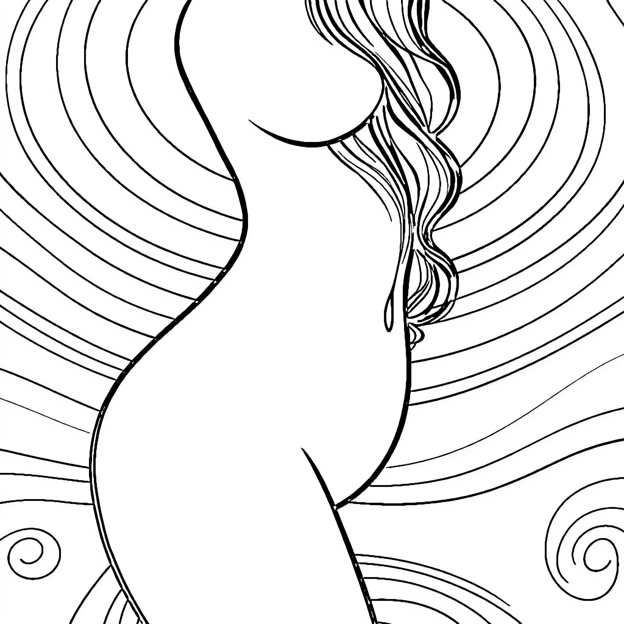 Breast in Flowing Embrace Coloring Page (free black-and-white line drawing printable PDF for all, from beginners to advanced learners, including children, teens, adults, and seniors)