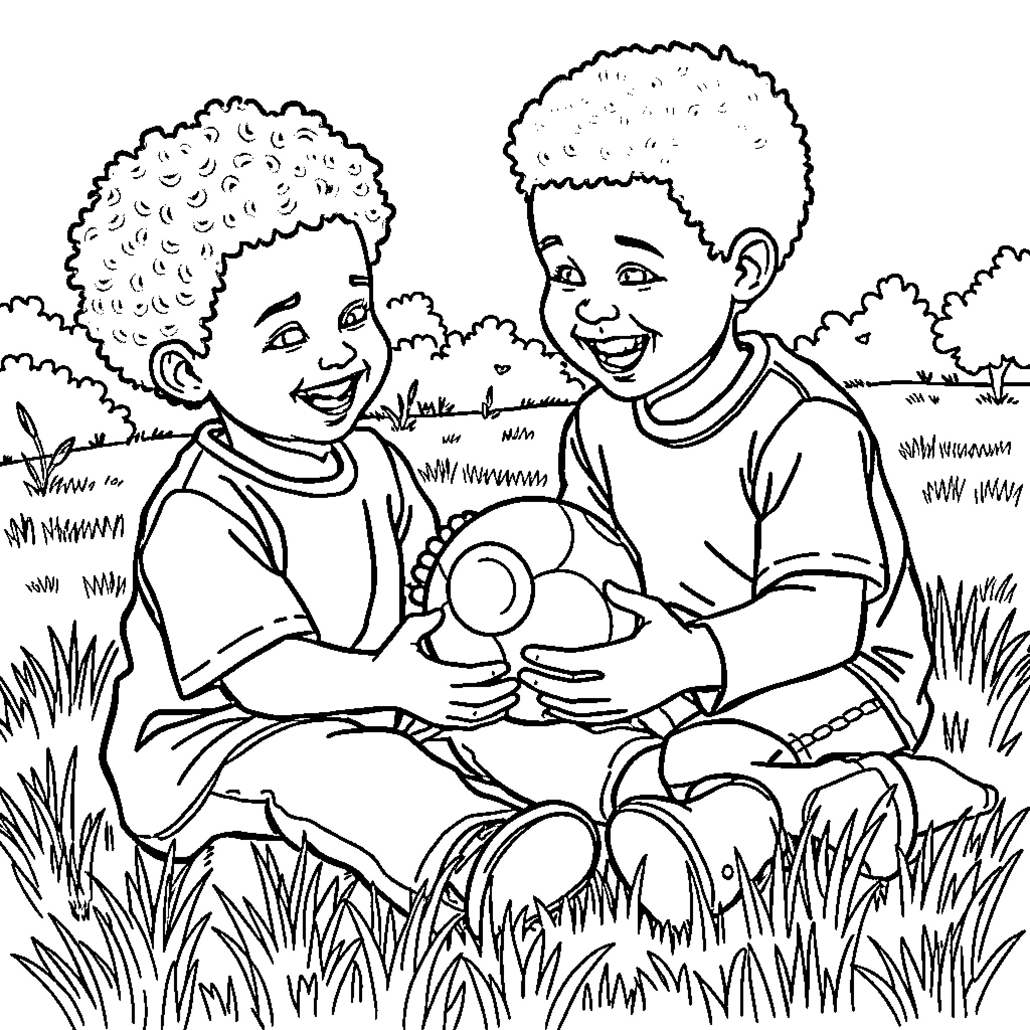 Children enjoying time outdoors together Coloring Page (free black-and-white line drawing printable PDF for all, from beginners to advanced learners, including children, teens, adults, and seniors)