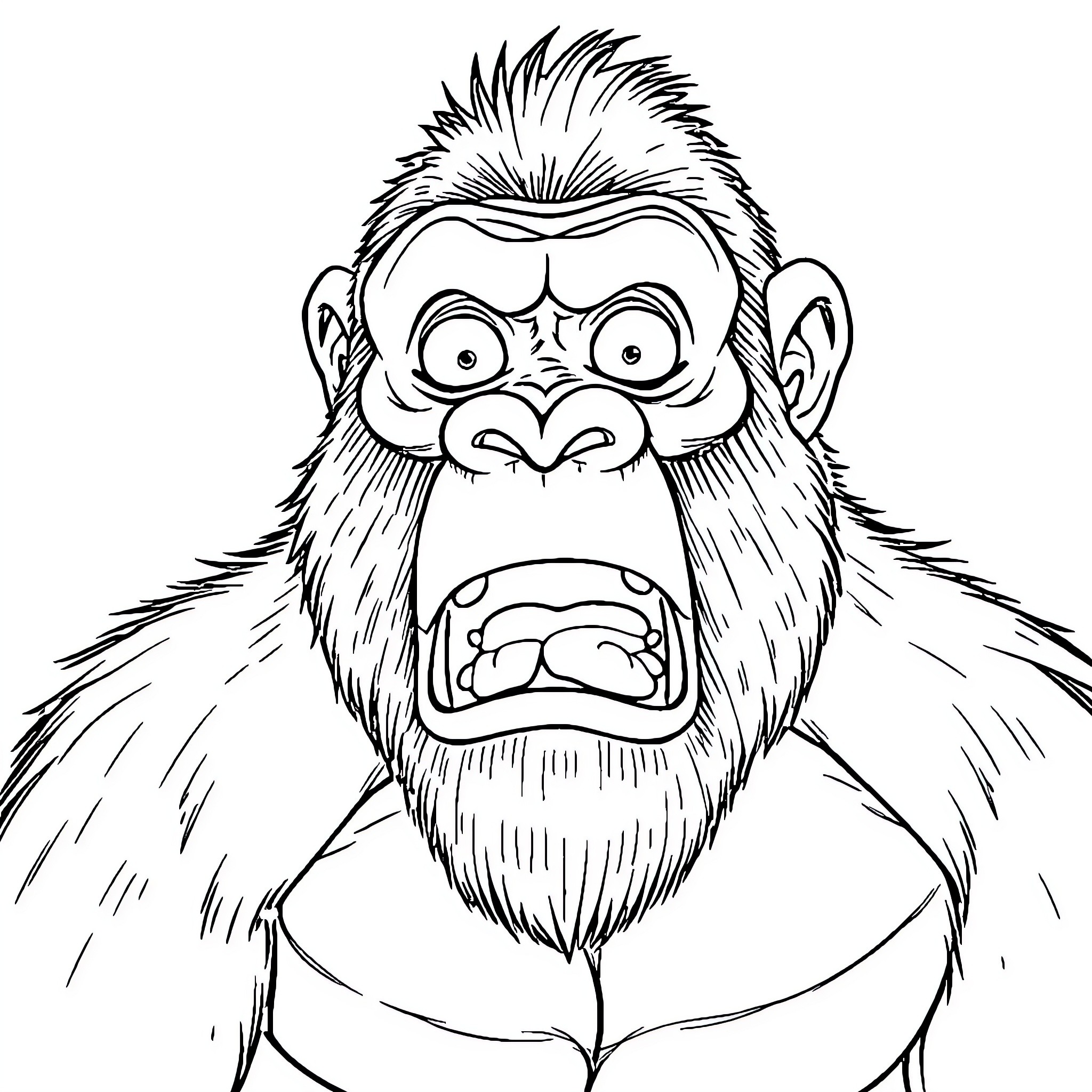 King Kong in an Angry Outrage Coloring Page (free black-and-white line drawing printable PDF for all, from beginners to advanced learners, including children, teens, adults, and seniors)