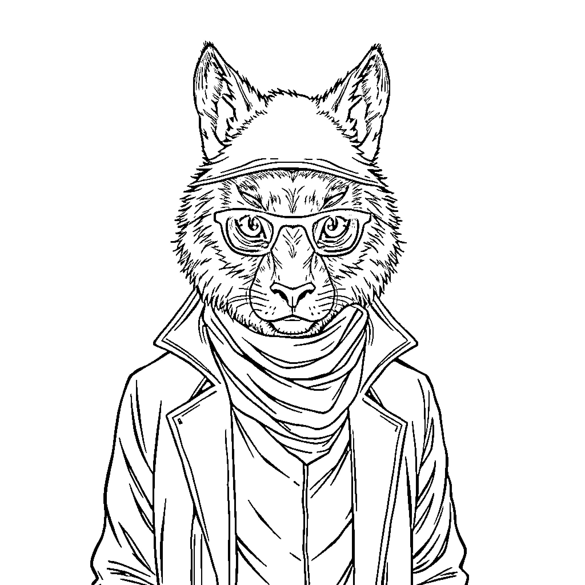 Animal in Stylish Outfit and Eyewear Coloring Page (free black-and-white line drawing printable PDF for all, from beginners to advanced learners, including children, teens, adults, and seniors)