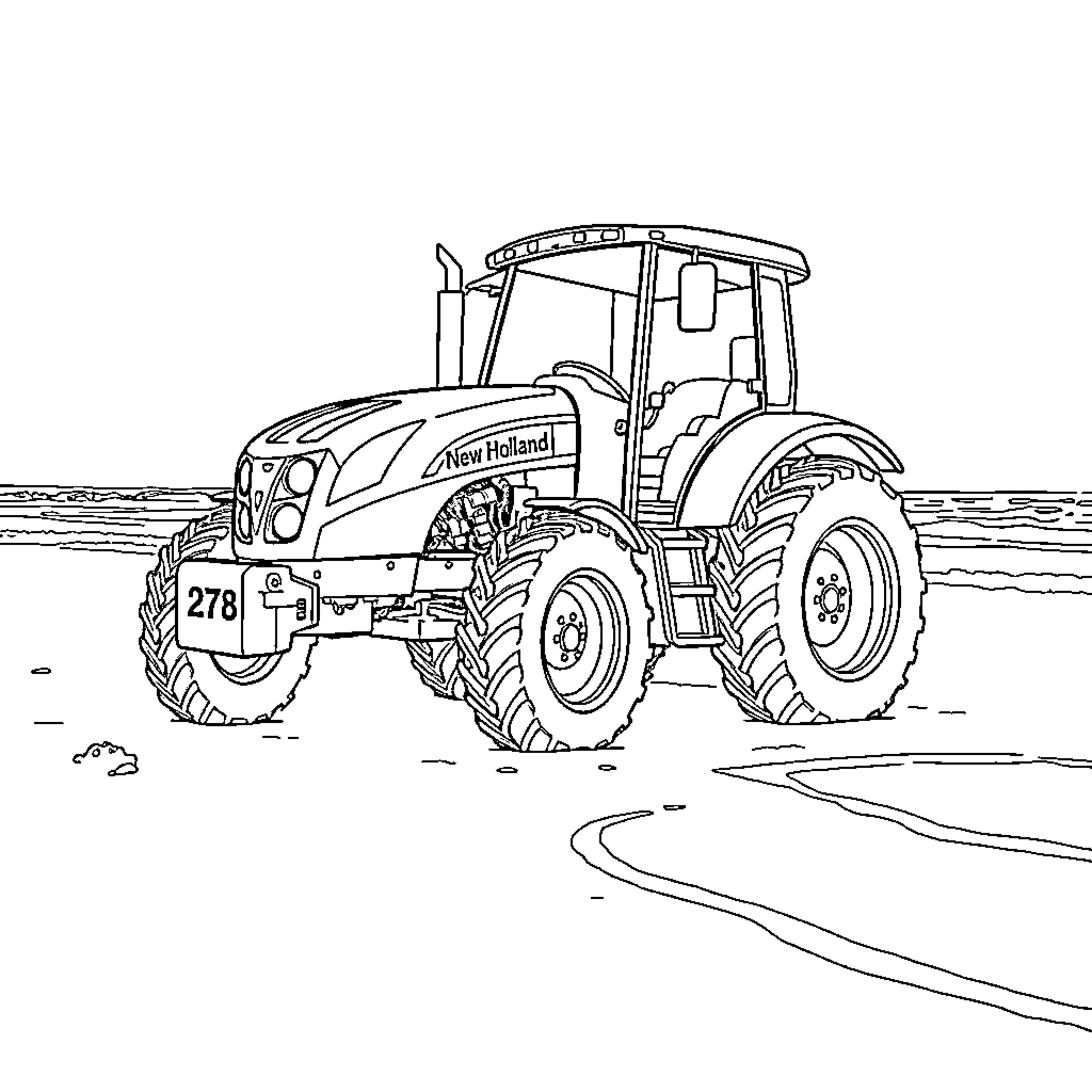 Tractor driving through field Coloring Page (free black-and-white line drawing printable PDF for all, from beginners to advanced learners, including children, teens, adults, and seniors)