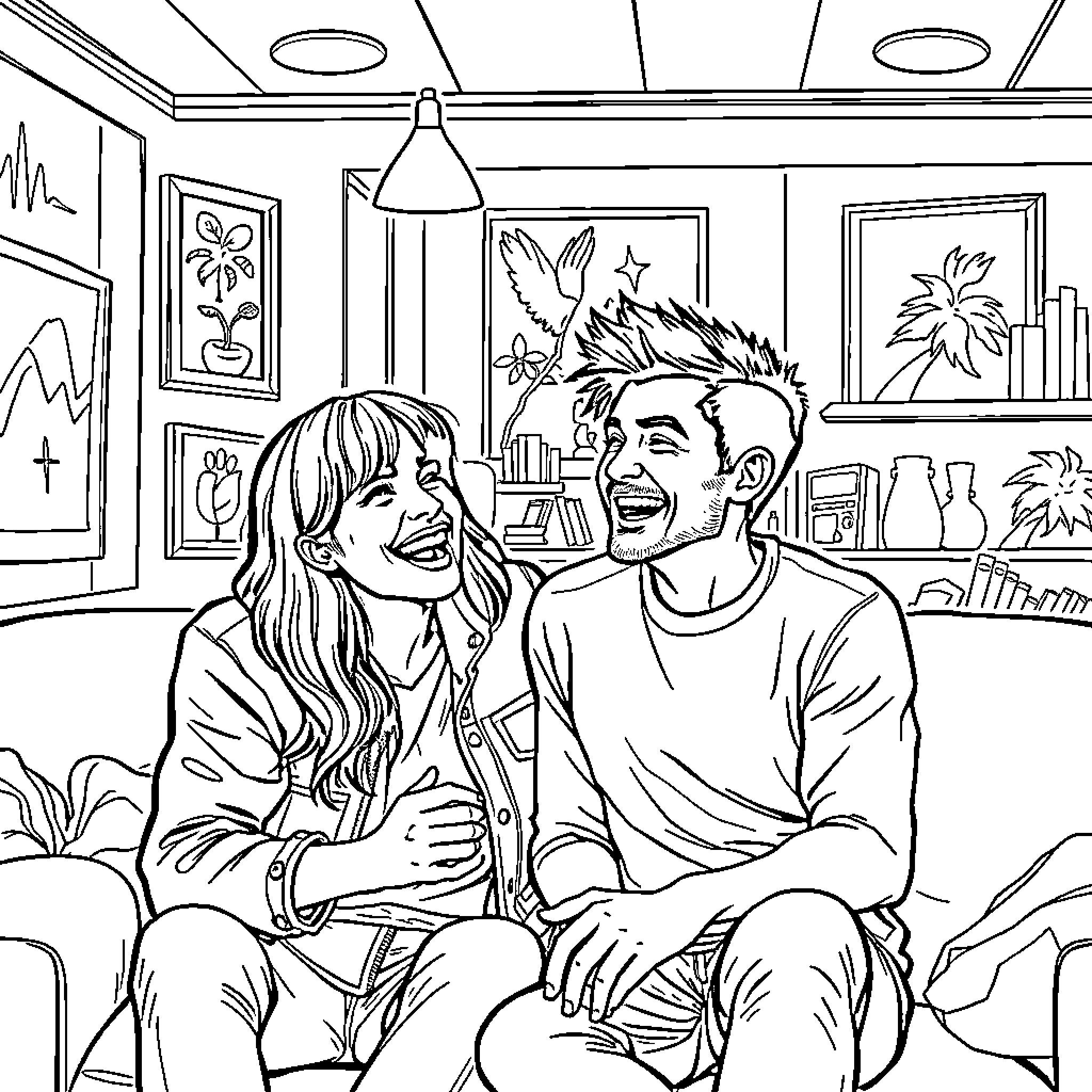 Ishowspeed Enjoying Quality Time with Companion Coloring Page (free black-and-white line drawing printable PDF for all, from beginners to advanced learners, including children, teens, adults, and seniors)