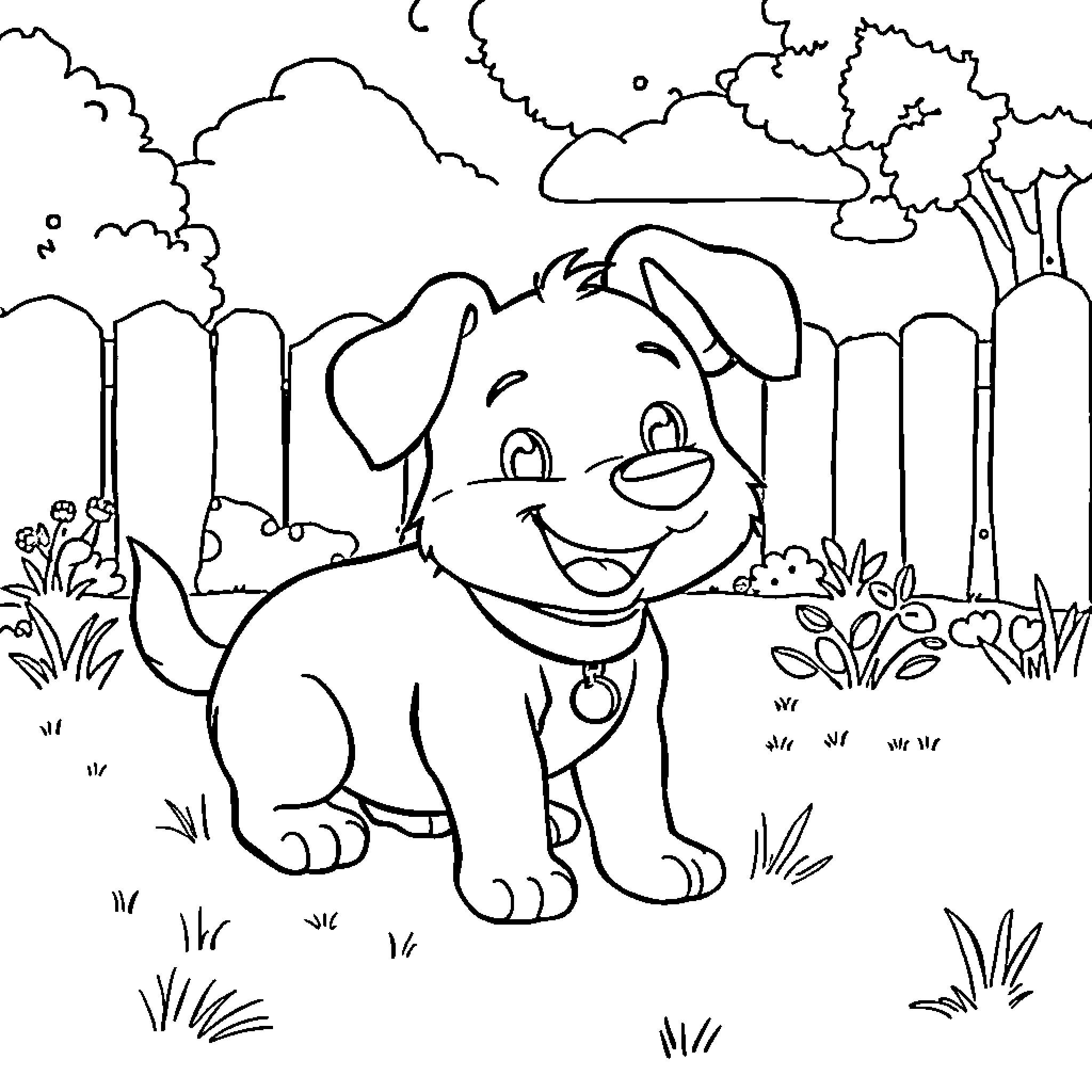 Bluey the Joyful Puppy Frolicking in the Outdoors Coloring Page (free black-and-white line drawing printable PDF for all, from beginners to advanced learners, including children, teens, adults, and seniors)