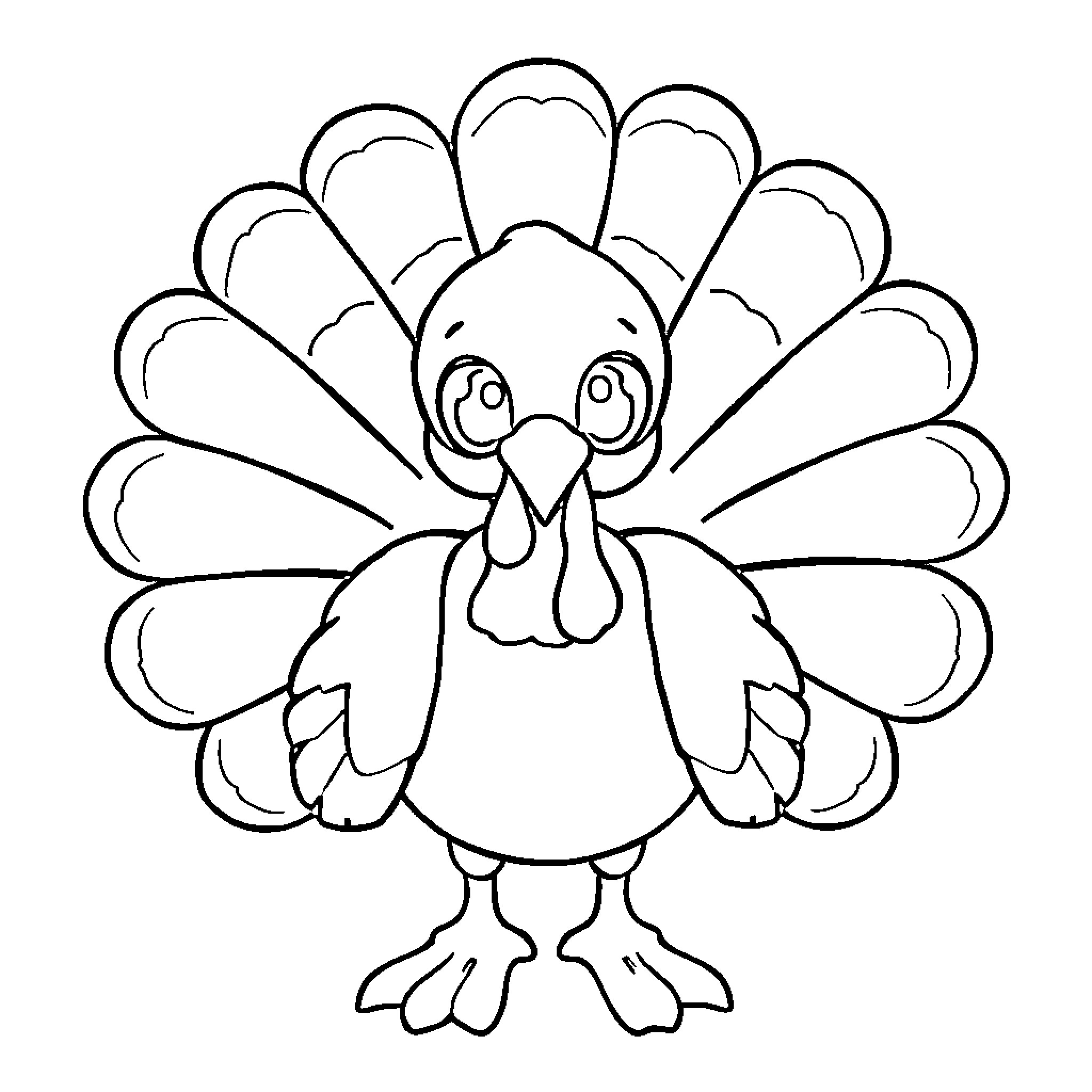 Turkey cartoon character with expressive expression Coloring Page (free black-and-white line drawing printable PDF for all, from beginners to advanced learners, including children, teens, adults, and seniors)