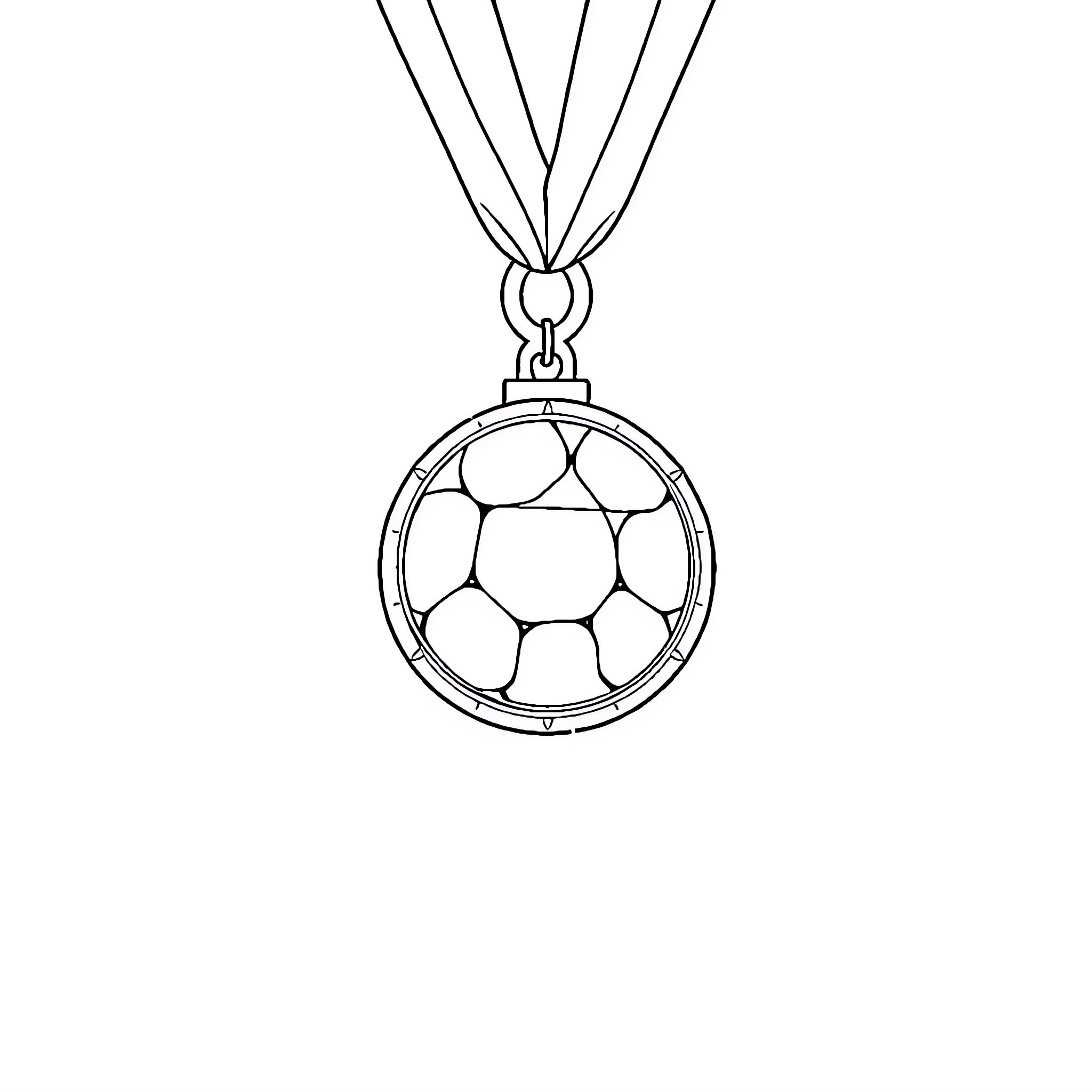 Football Medal with Soccer Ball Design Coloring Page (free black-and-white line drawing printable PDF for all, from beginners to advanced learners, including children, teens, adults, and seniors)