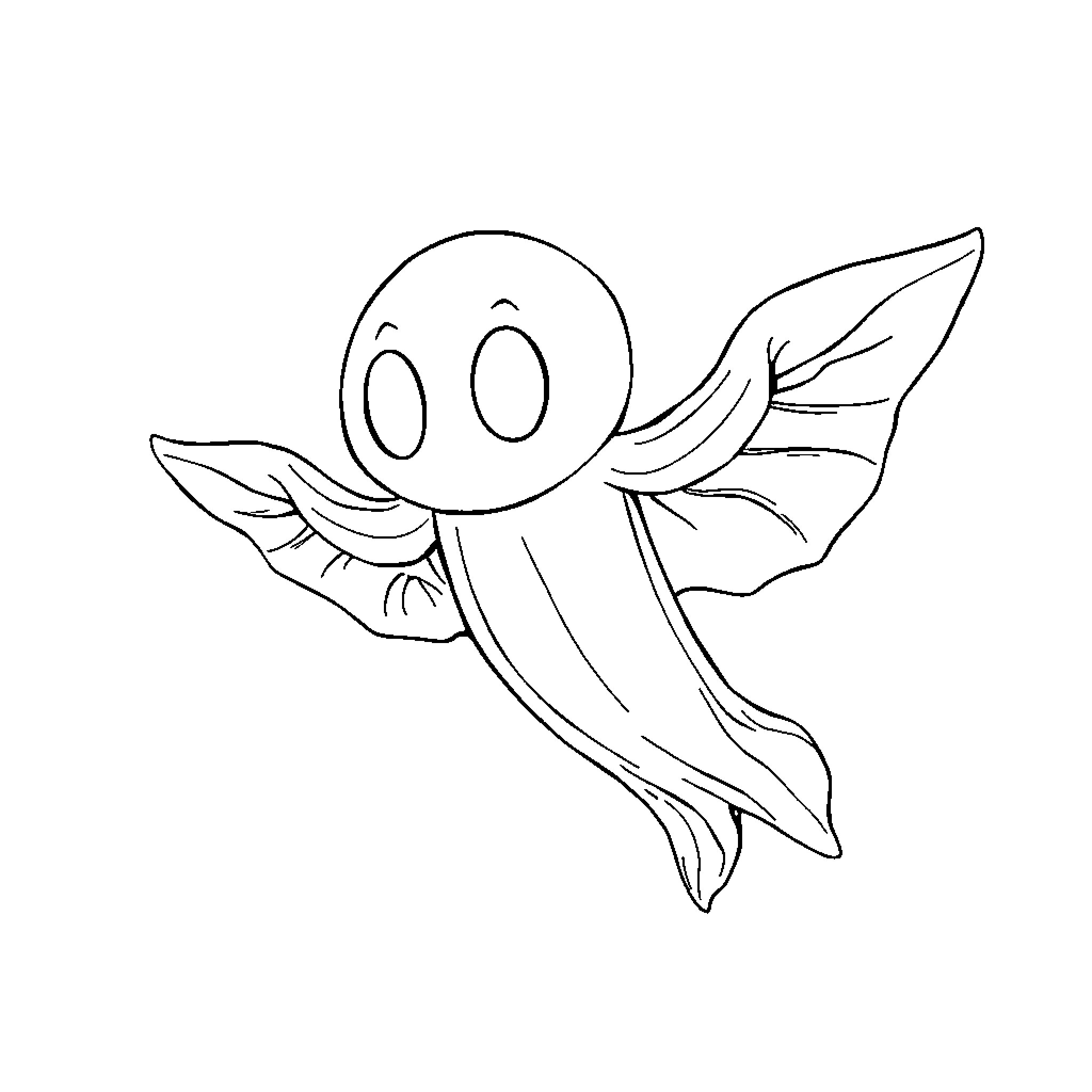 Ghost-like Creature with Ethereal Wings Coloring Page (free black-and-white line drawing printable PDF for all, from beginners to advanced learners, including children, teens, adults, and seniors)