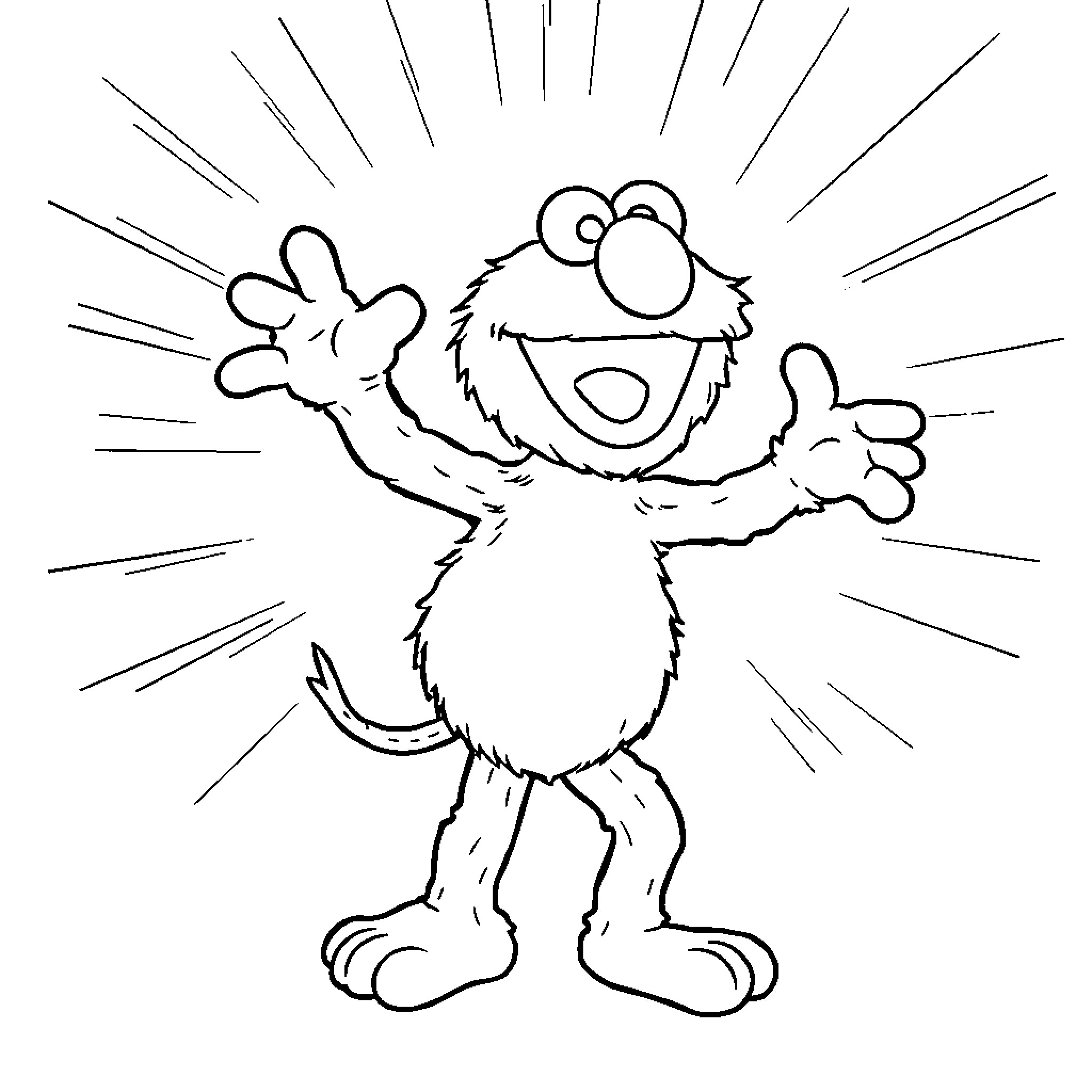 Elmo celebrating excitedly Coloring Page (free black-and-white line drawing printable PDF for all, from beginners to advanced learners, including children, teens, adults, and seniors)