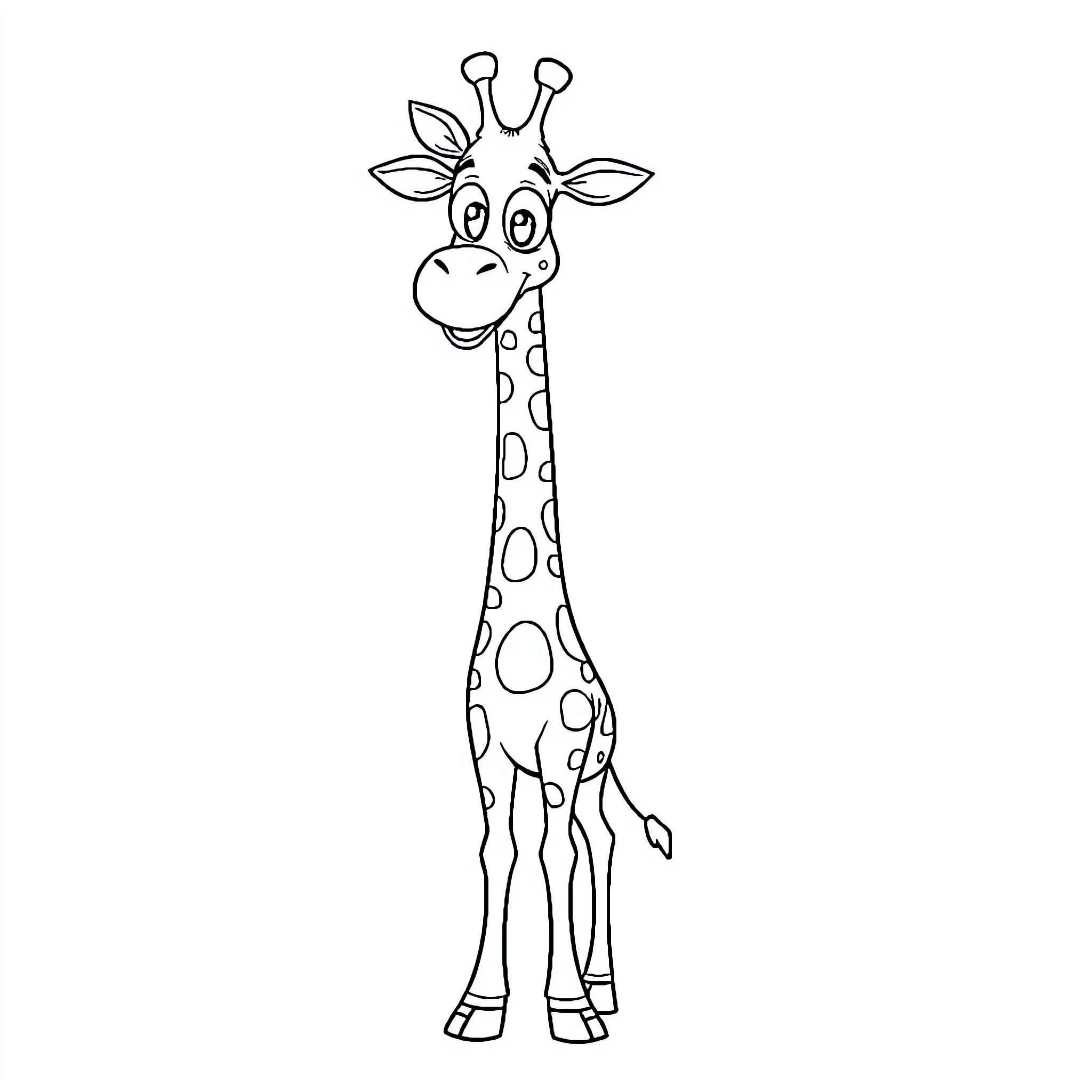 Giraffe with a cheerful expression Coloring Page (free black-and-white line drawing printable PDF for all, from beginners to advanced learners, including children, teens, adults, and seniors)