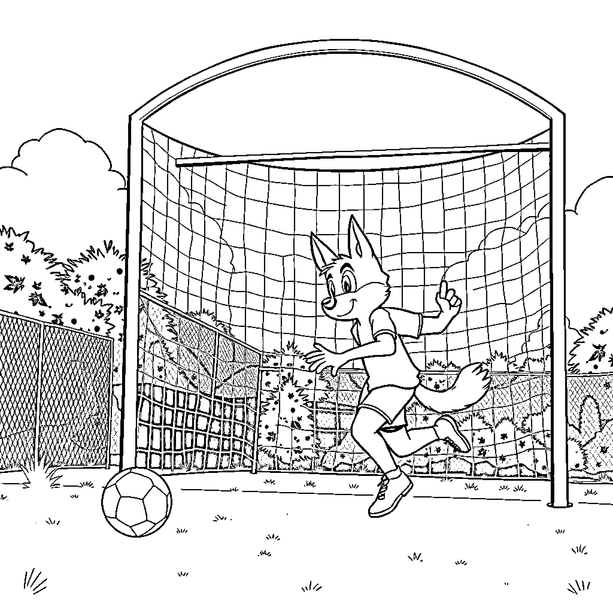 Huntrix Soccer Game Excitement Coloring Page (free black-and-white line drawing printable PDF for all, from beginners to advanced learners, including children, teens, adults, and seniors)