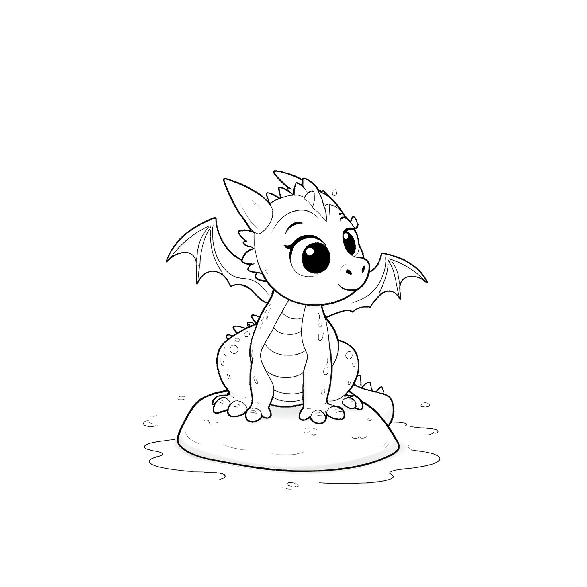 Dragon hatchling exploring its new surroundings Coloring Page (free black-and-white line drawing printable PDF for all, from beginners to advanced learners, including children, teens, adults, and seniors)