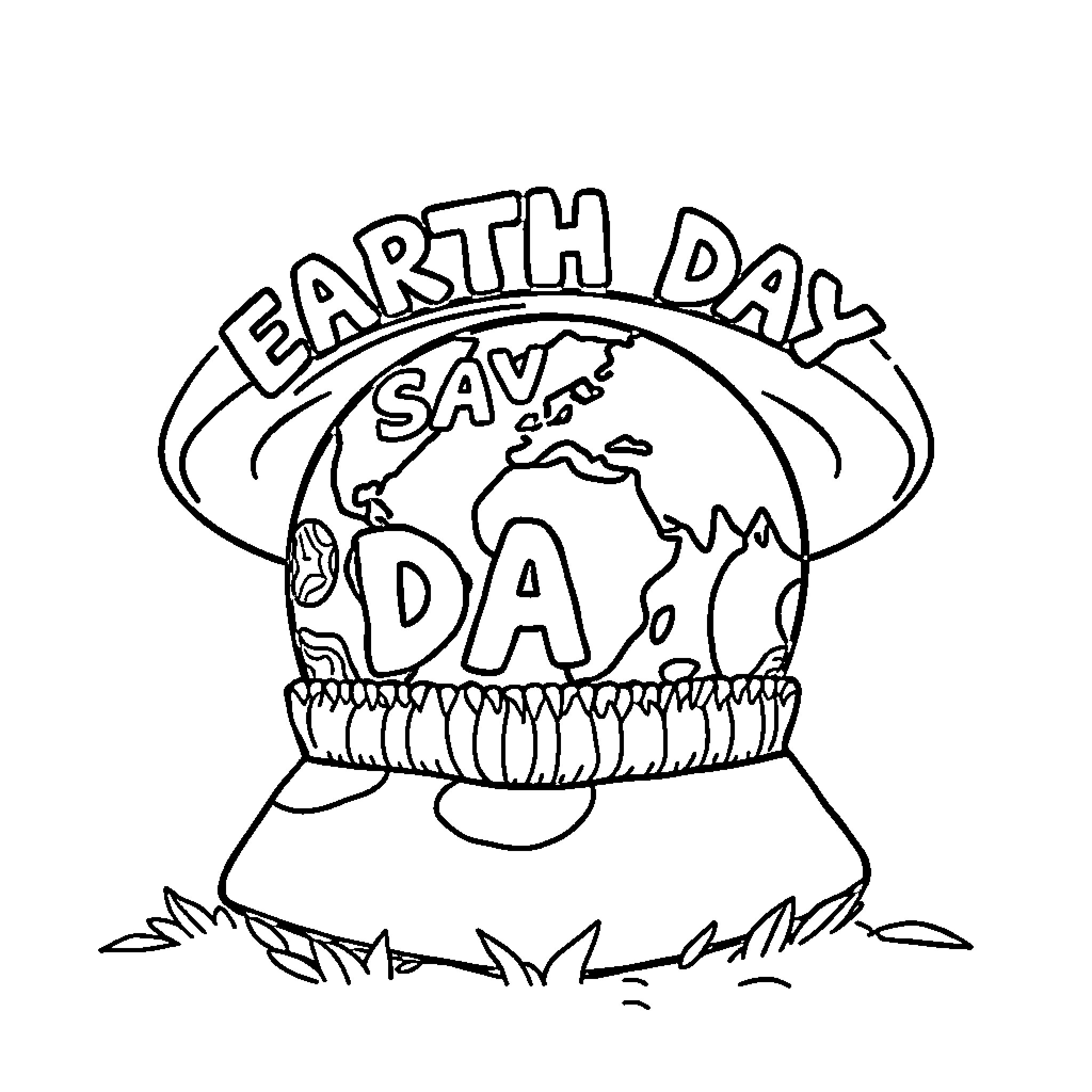 Hat celebrating Earth Day with the world Coloring Page (free black-and-white line drawing printable PDF for all, from beginners to advanced learners, including children, teens, adults, and seniors)