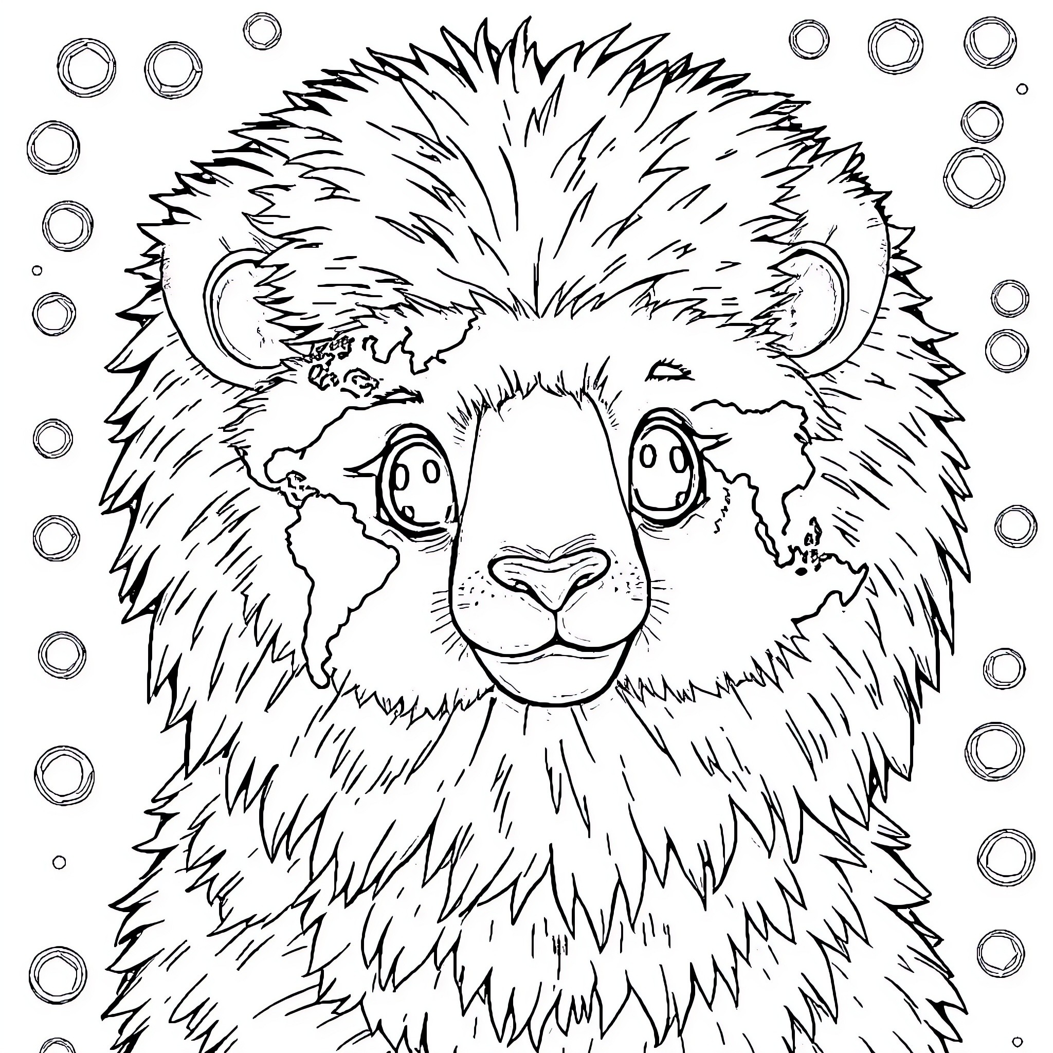 Labubu's Playful World of Bubbles Coloring Page (free black-and-white line drawing printable PDF for all, from beginners to advanced learners, including children, teens, adults, and seniors)