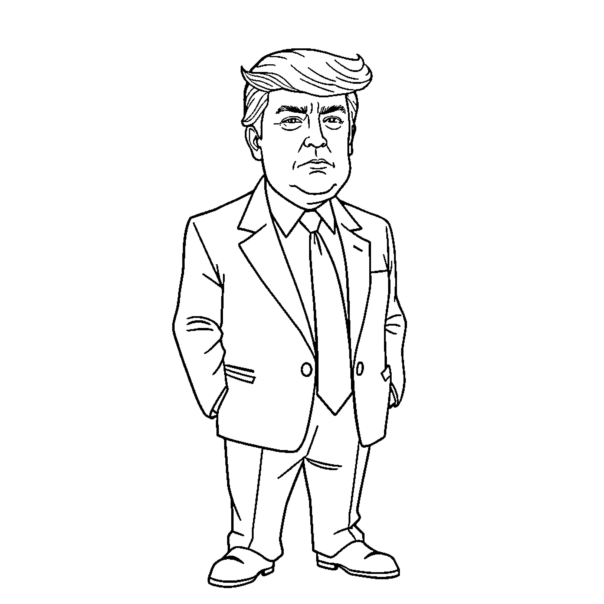 Donald Trump in formal business attire Coloring Page (free black-and-white line drawing printable PDF for all, from beginners to advanced learners, including children, teens, adults, and seniors)