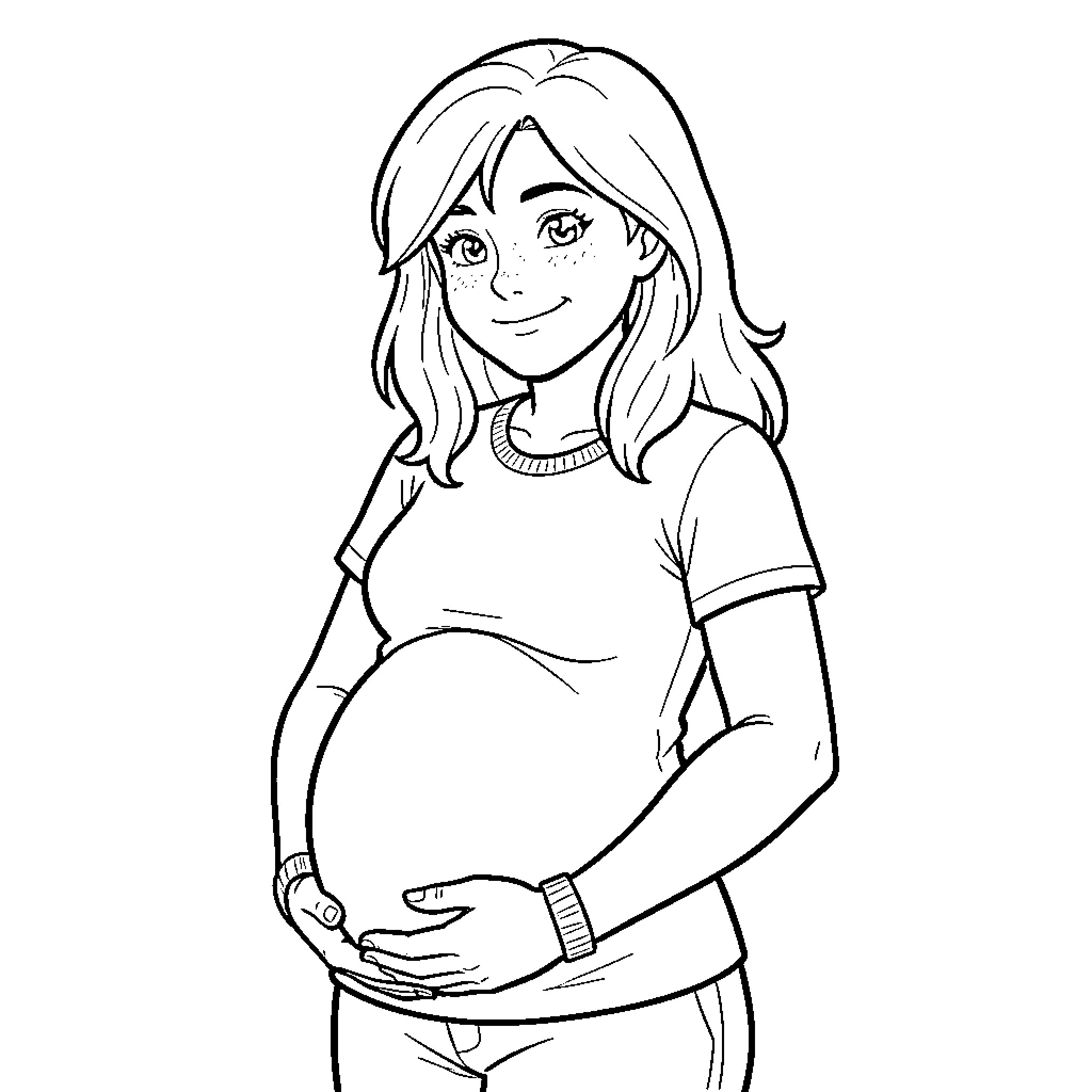 Daphne Blake's Joyful Pregnancy Moment Coloring Page (free black-and-white line drawing printable PDF for all, from beginners to advanced learners, including children, teens, adults, and seniors)