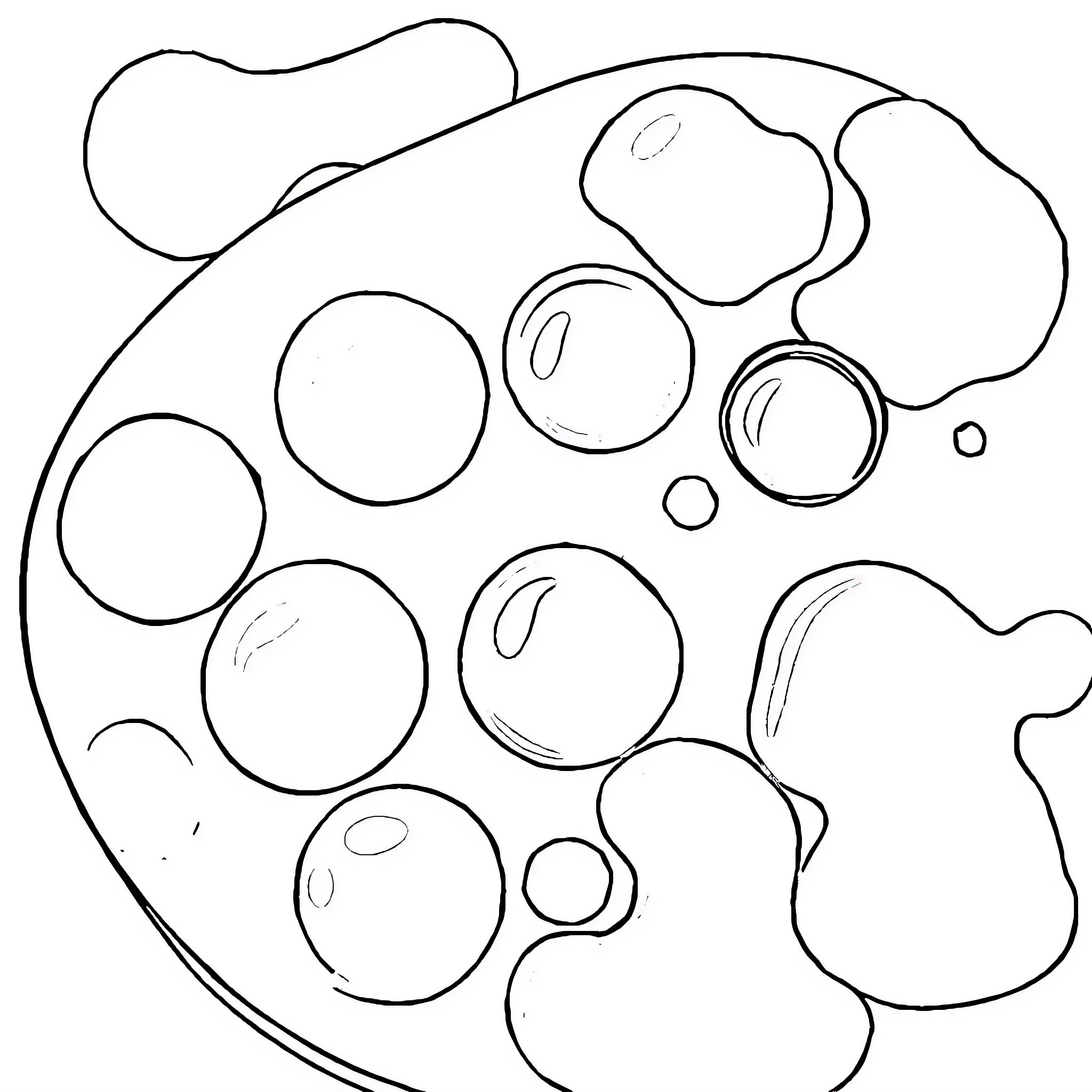 Paint Palette of Abstract Shapes and Curves Coloring Page (free black-and-white line drawing printable PDF for all, from beginners to advanced learners, including children, teens, adults, and seniors)