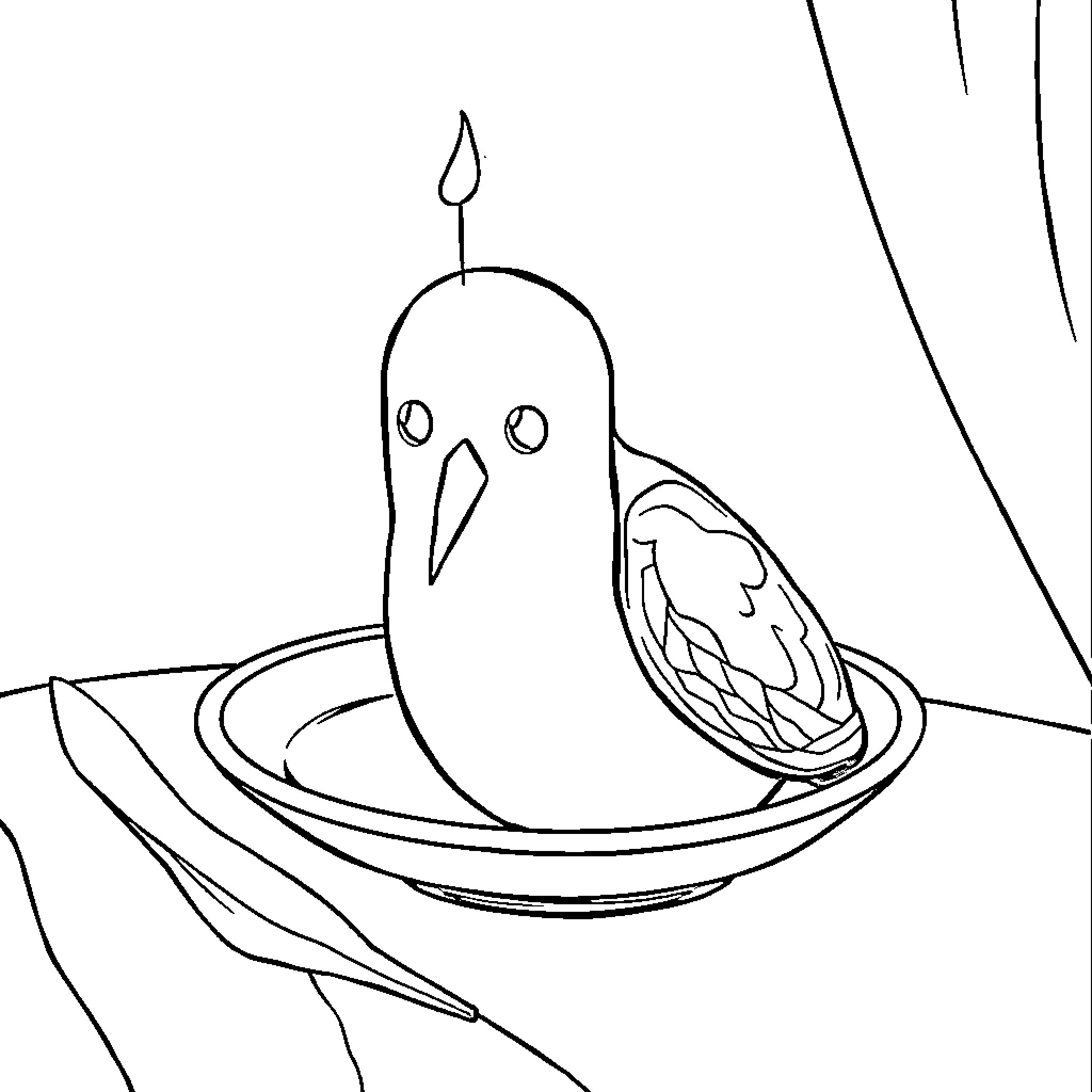 Avocado bird in a bowl Coloring Page (free black-and-white line drawing printable PDF for all, from beginners to advanced learners, including children, teens, adults, and seniors)