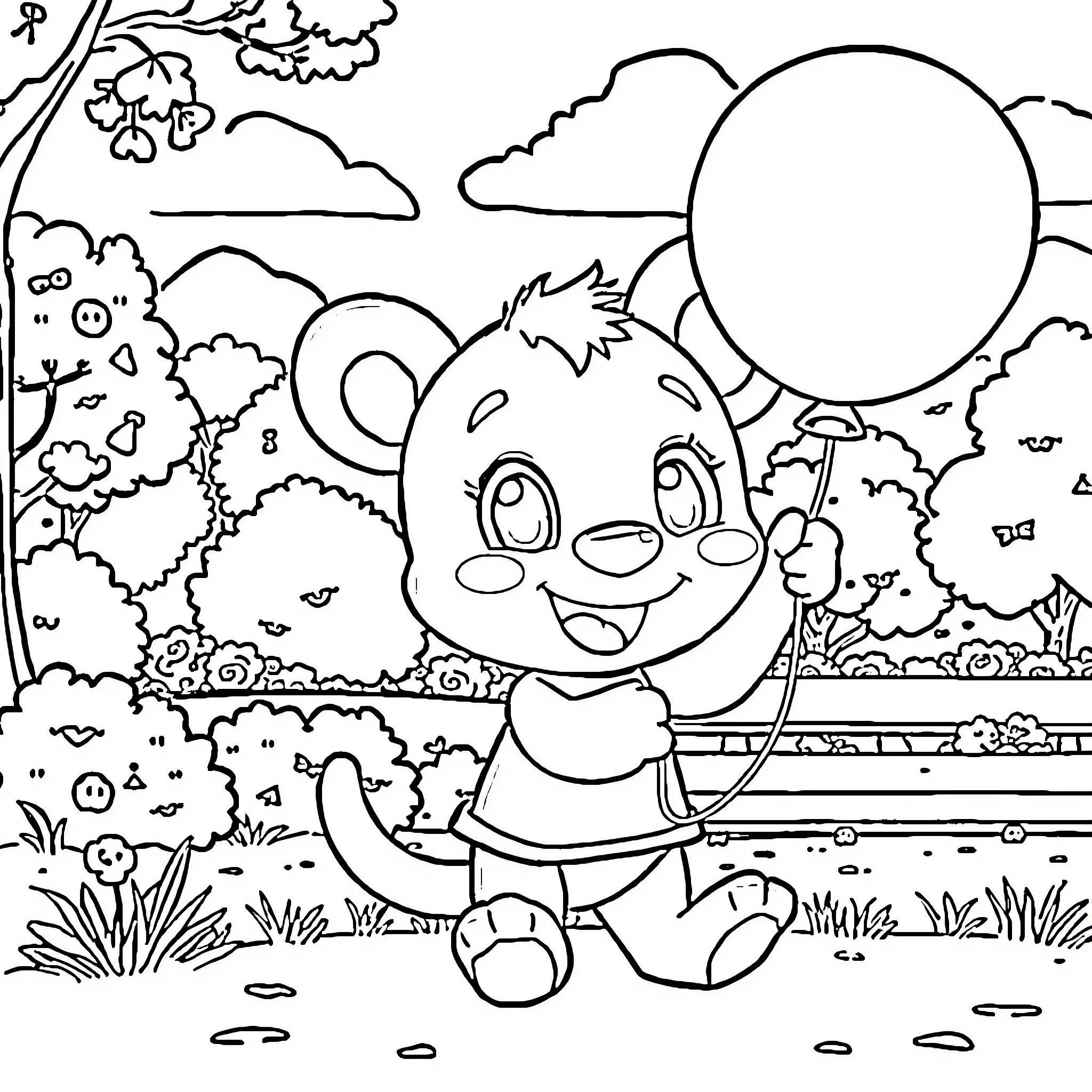 Bluey playing happily in the nature Coloring Page (free black-and-white line drawing printable PDF for all, from beginners to advanced learners, including children, teens, adults, and seniors)