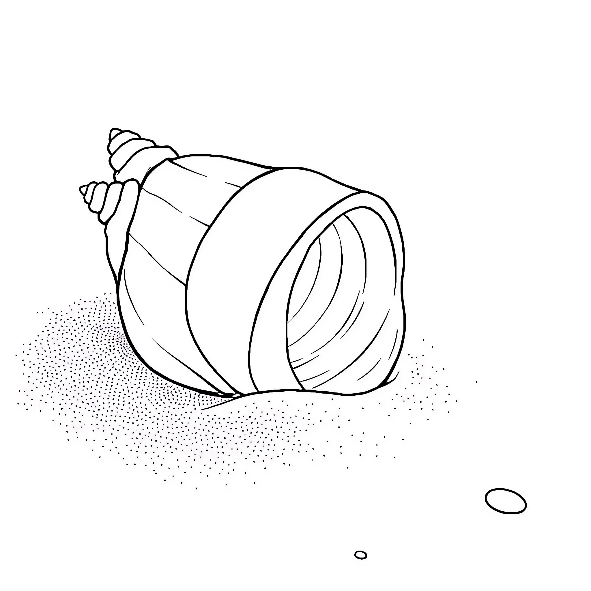 Seashell resting on the sandy shore Coloring Page (free black-and-white line drawing printable PDF for all, from beginners to advanced learners, including children, teens, adults, and seniors)