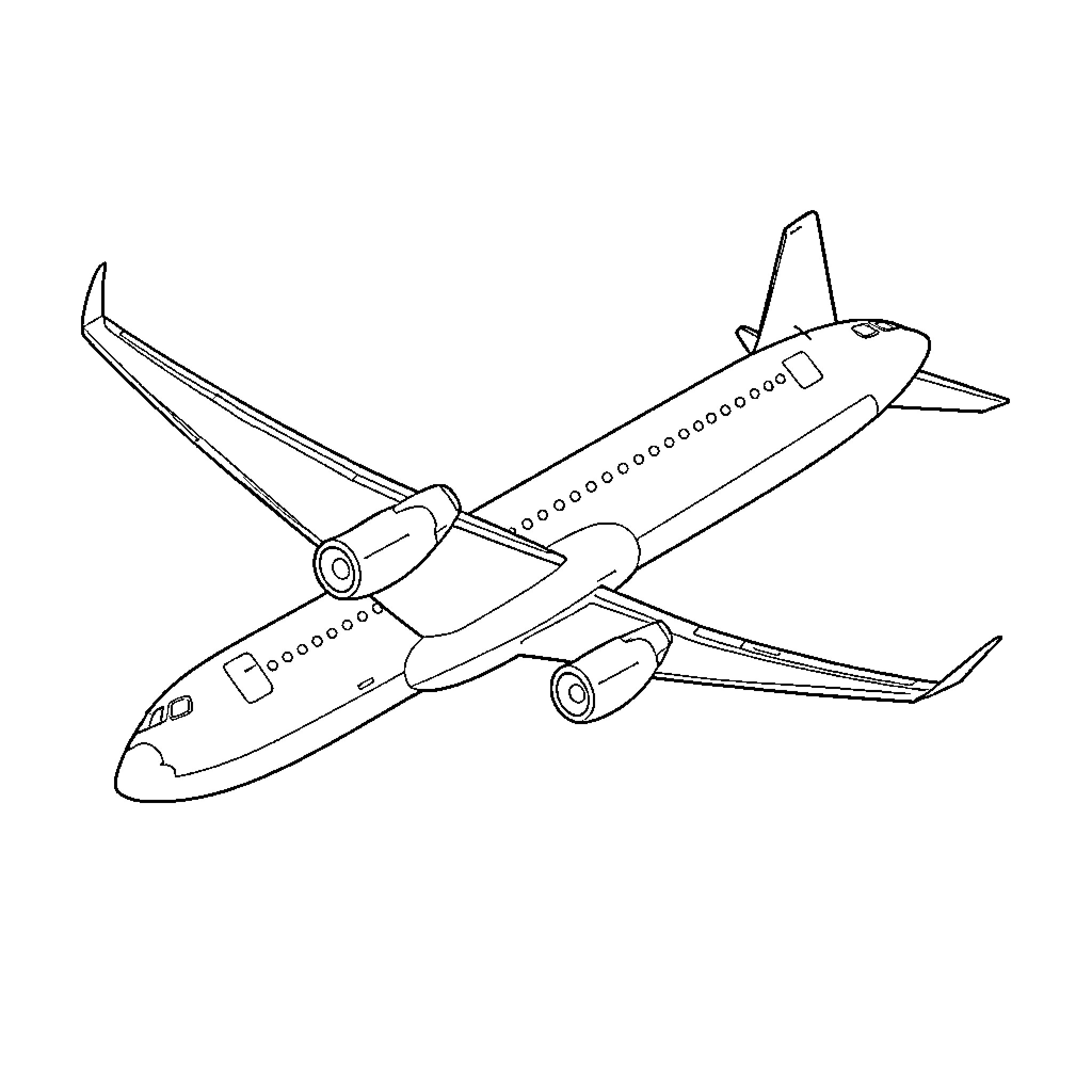 Airplane taking flight in simple outline Coloring Page (free black-and-white line drawing printable PDF for all, from beginners to advanced learners, including children, teens, adults, and seniors)