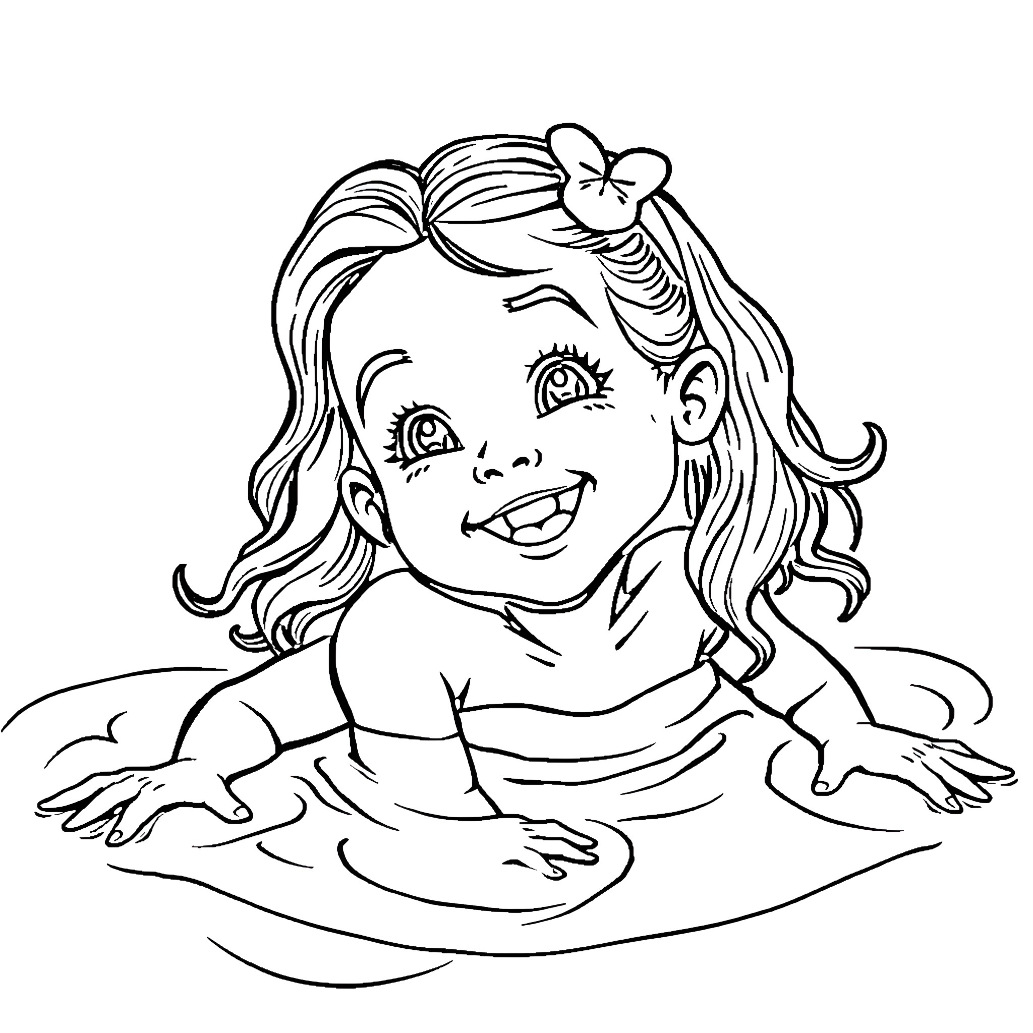 Teenie Girl in Playful Pose Coloring Page (free black-and-white line drawing printable PDF for all, from beginners to advanced learners, including children, teens, adults, and seniors)