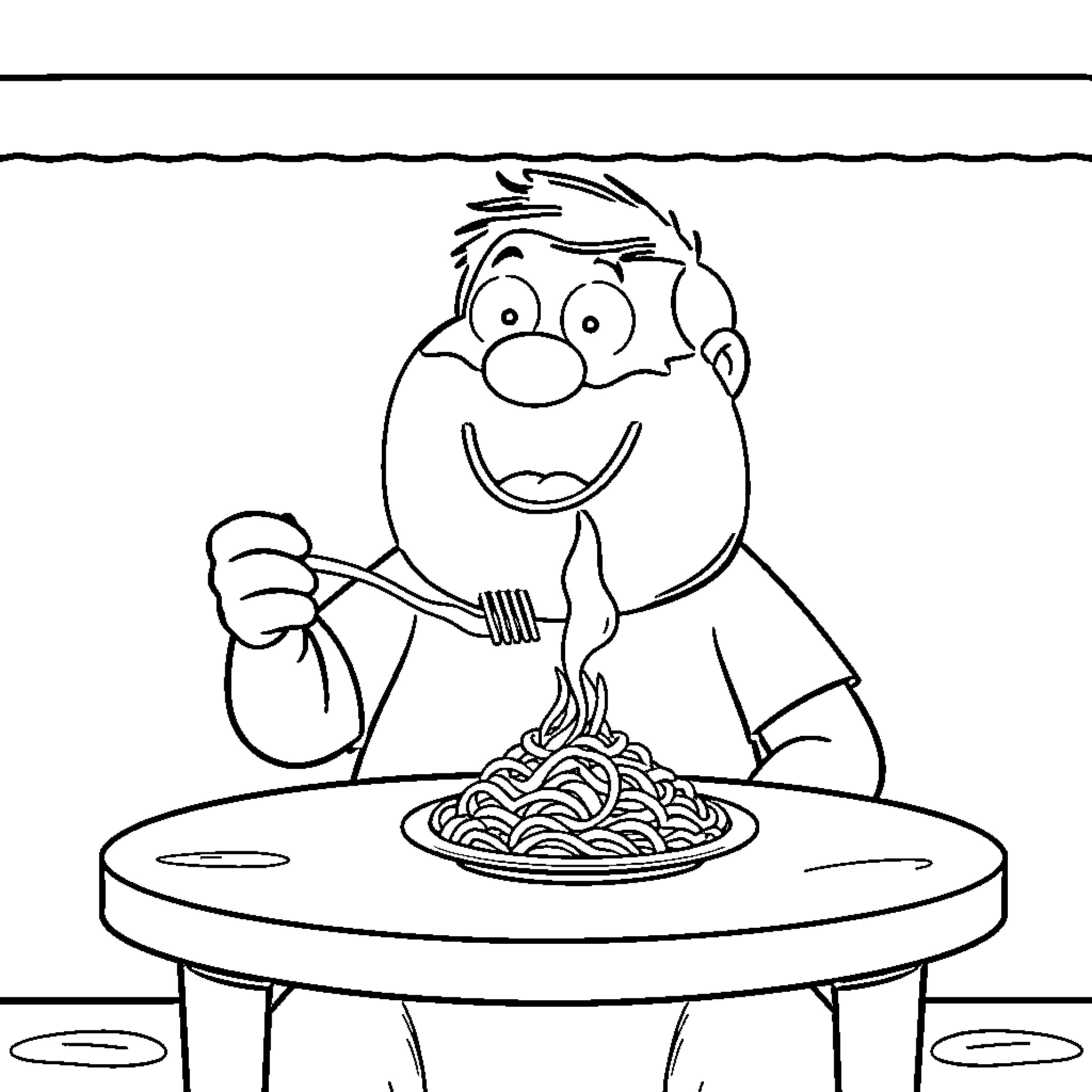 Bob Enjoying a Delicious Meal Coloring Page (free black-and-white line drawing printable PDF for all, from beginners to advanced learners, including children, teens, adults, and seniors)